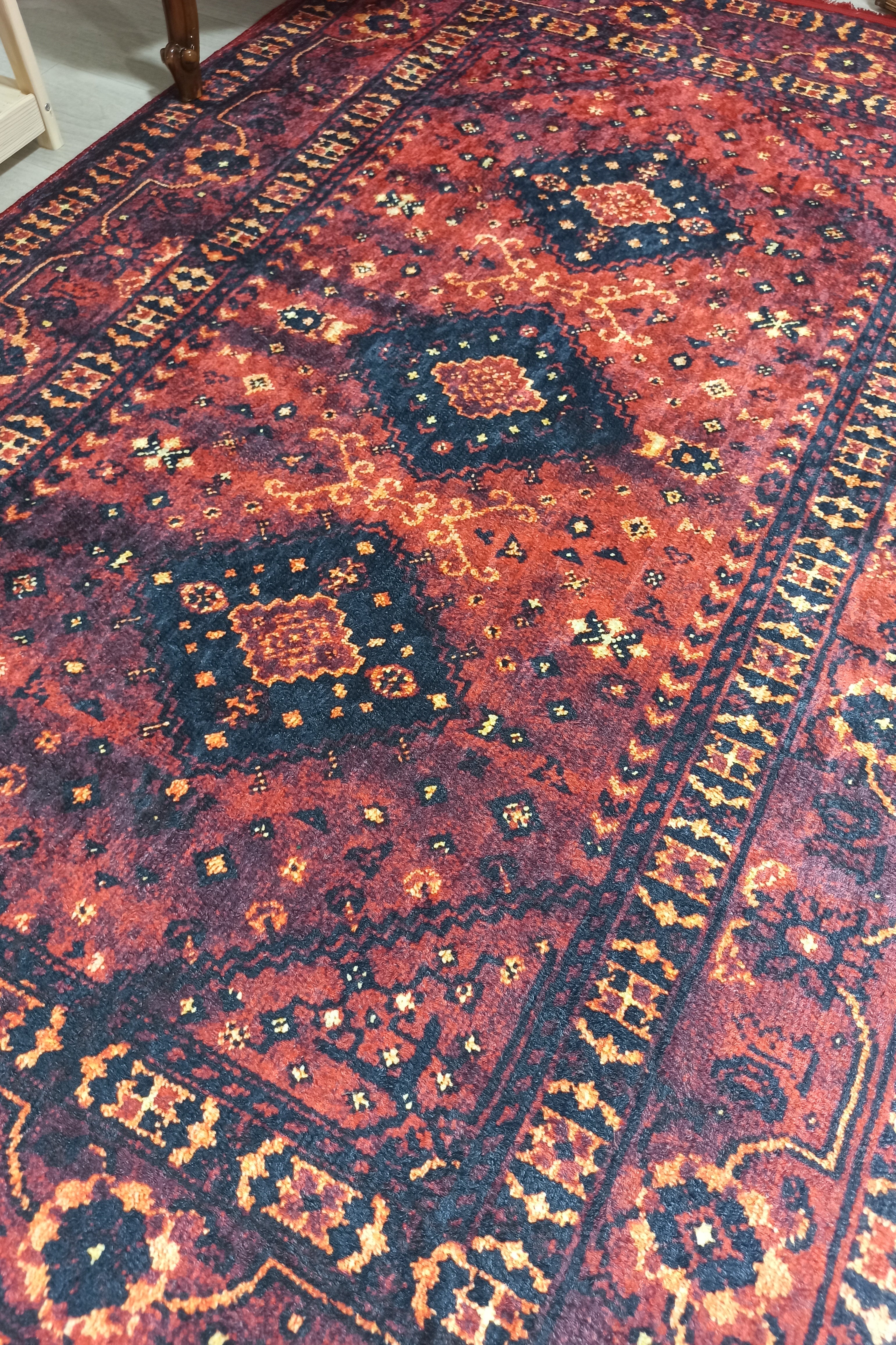 Turkish Oriental Design Red Navy Blue Rug