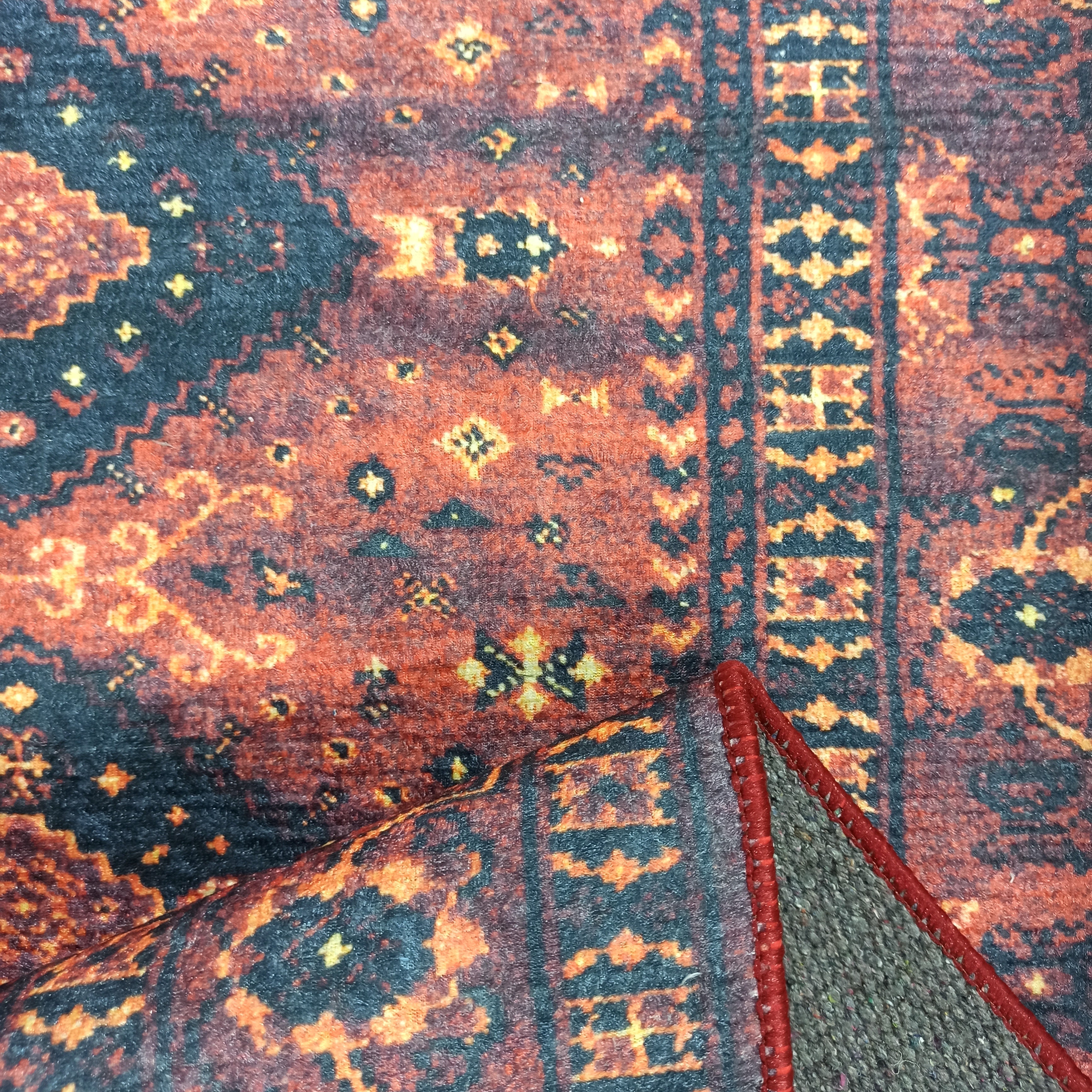 Turkish Oriental Design Red Navy Blue Rug