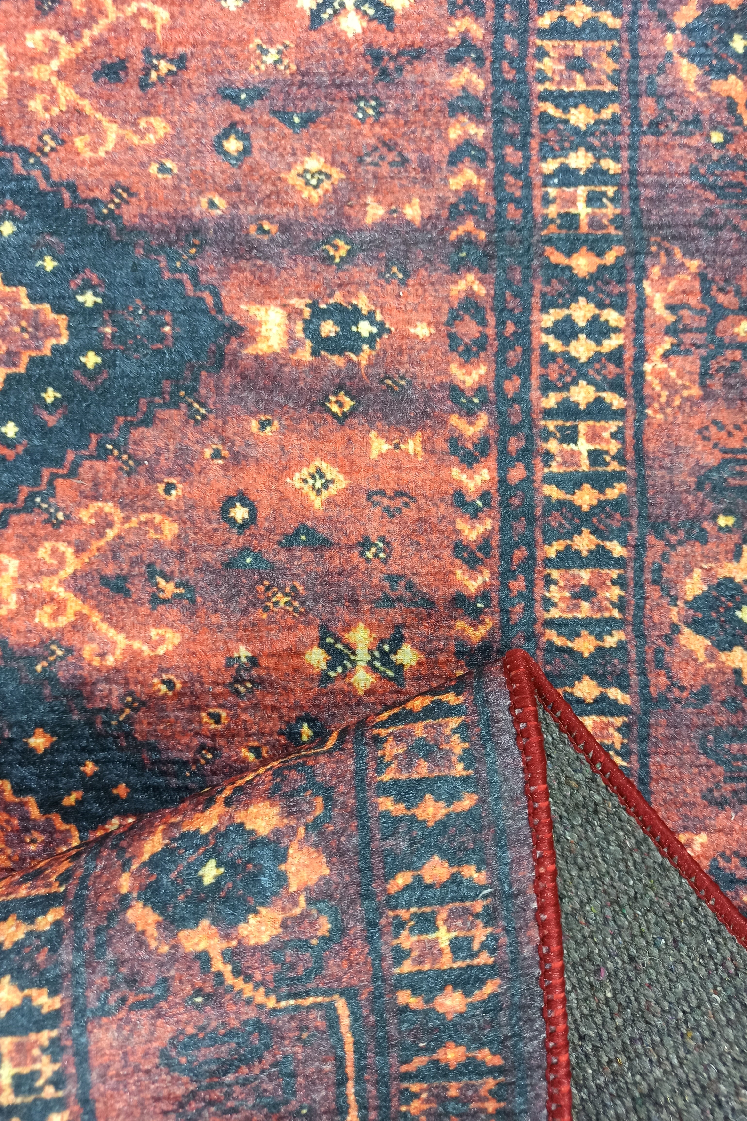 Turkish Oriental Design Red Navy Blue Rug