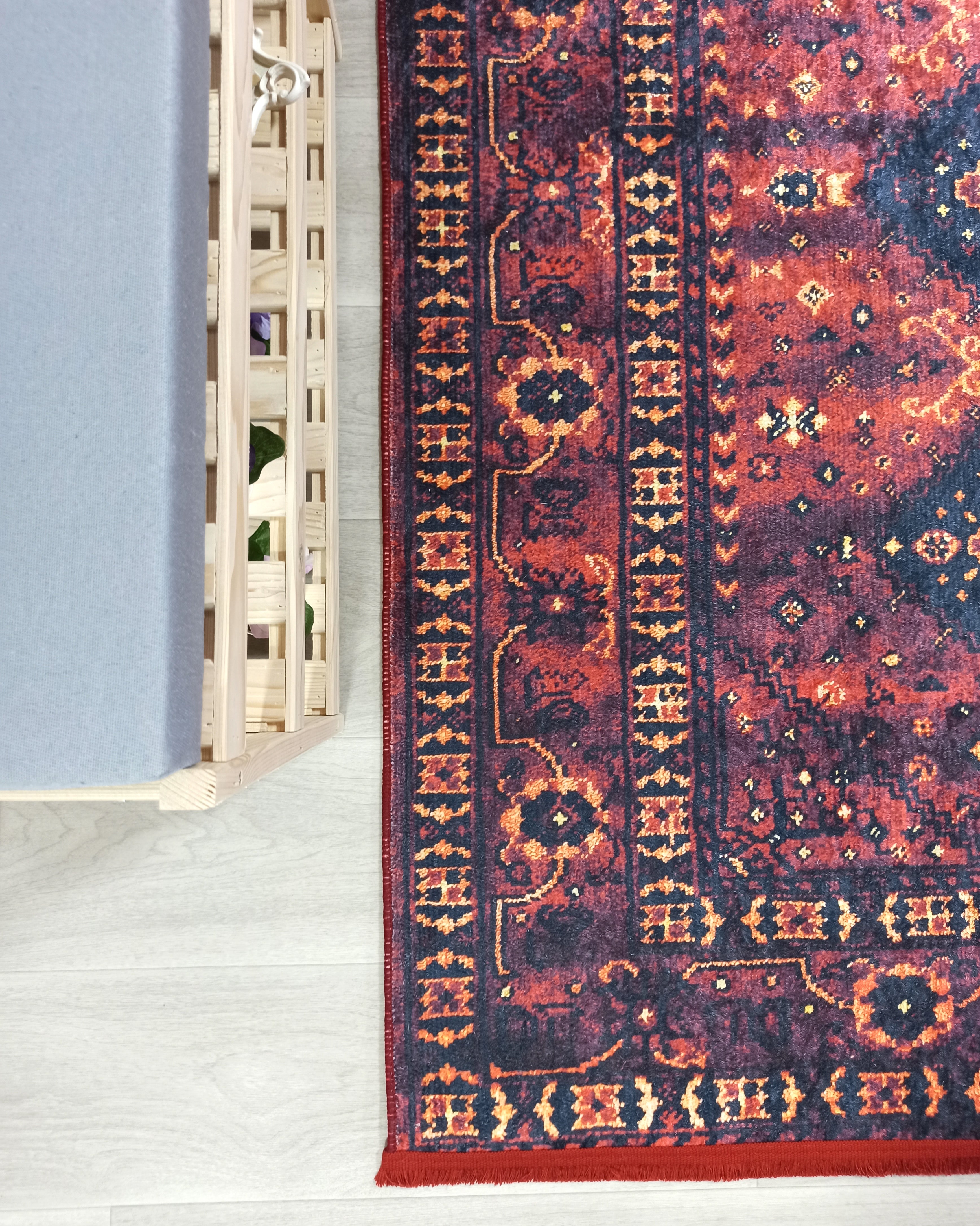 Turkish Oriental Design Red Navy Blue Rug