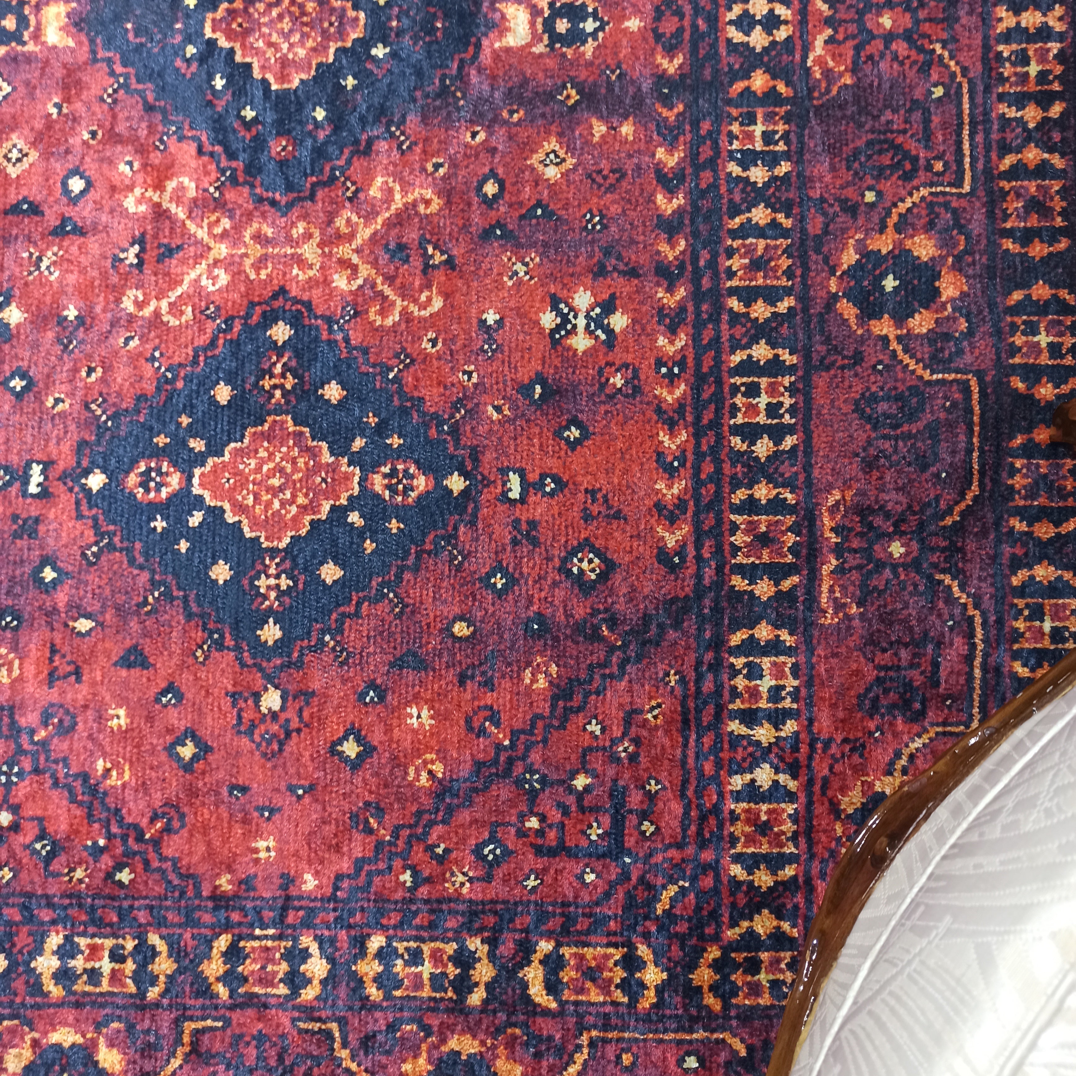 Turkish Oriental Design Red Navy Blue Rug