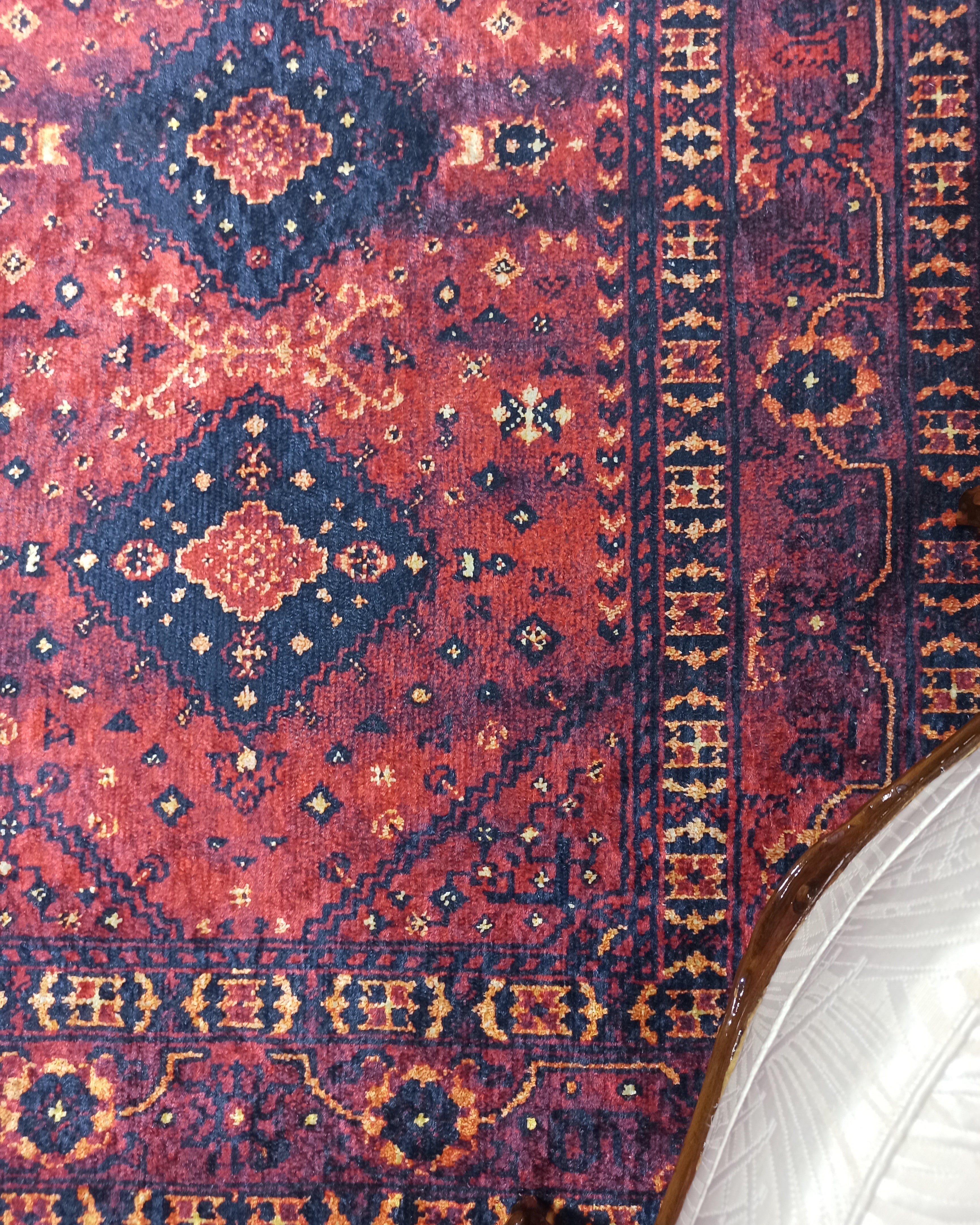 Turkish Oriental Design Red Navy Blue Rug