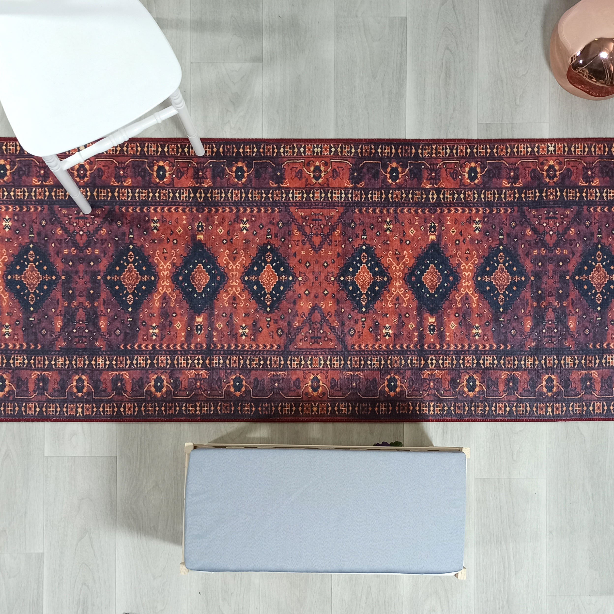 Turkish Oriental Design Red Navy Blue Rug