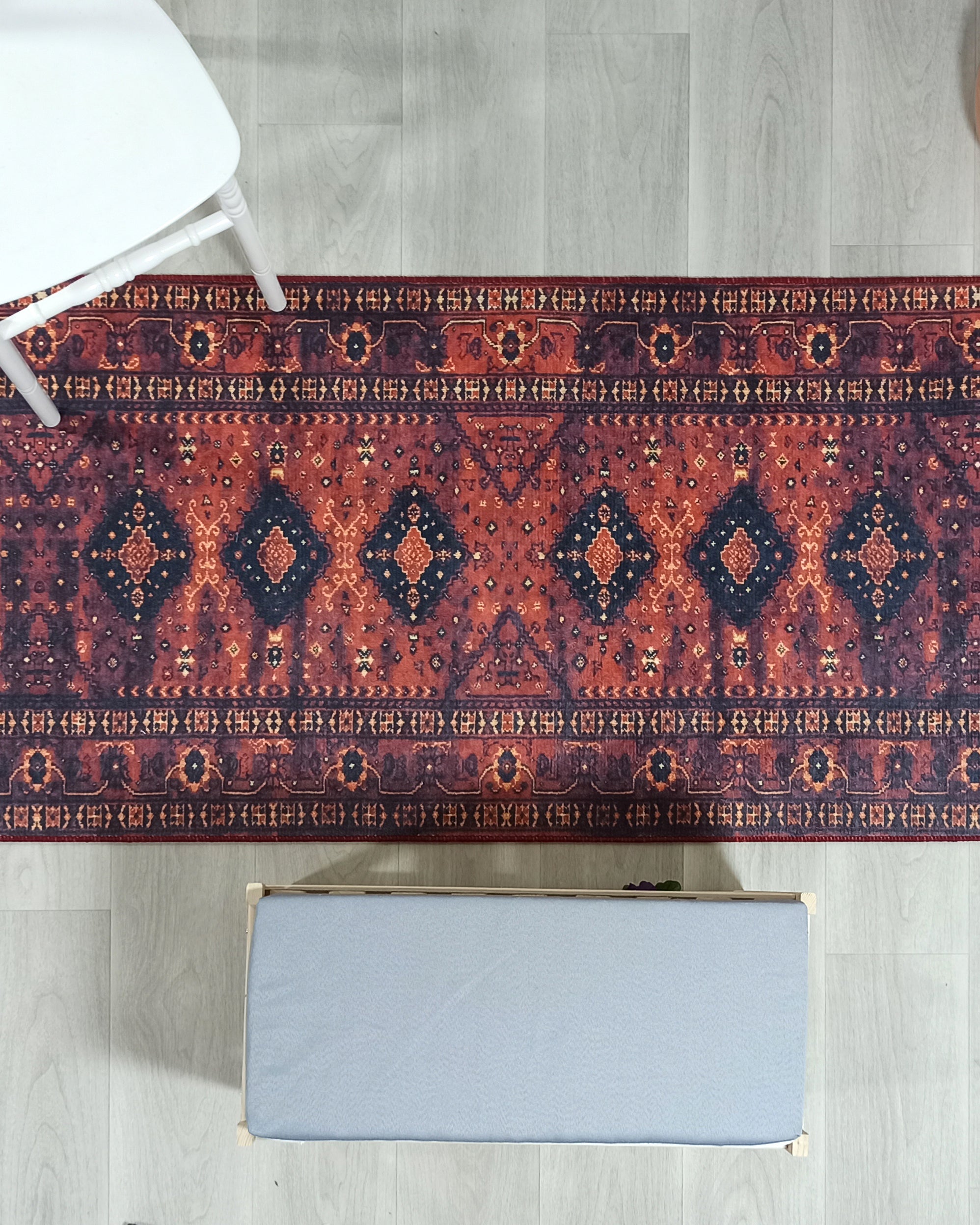 Turkish Oriental Design Red Navy Blue Rug