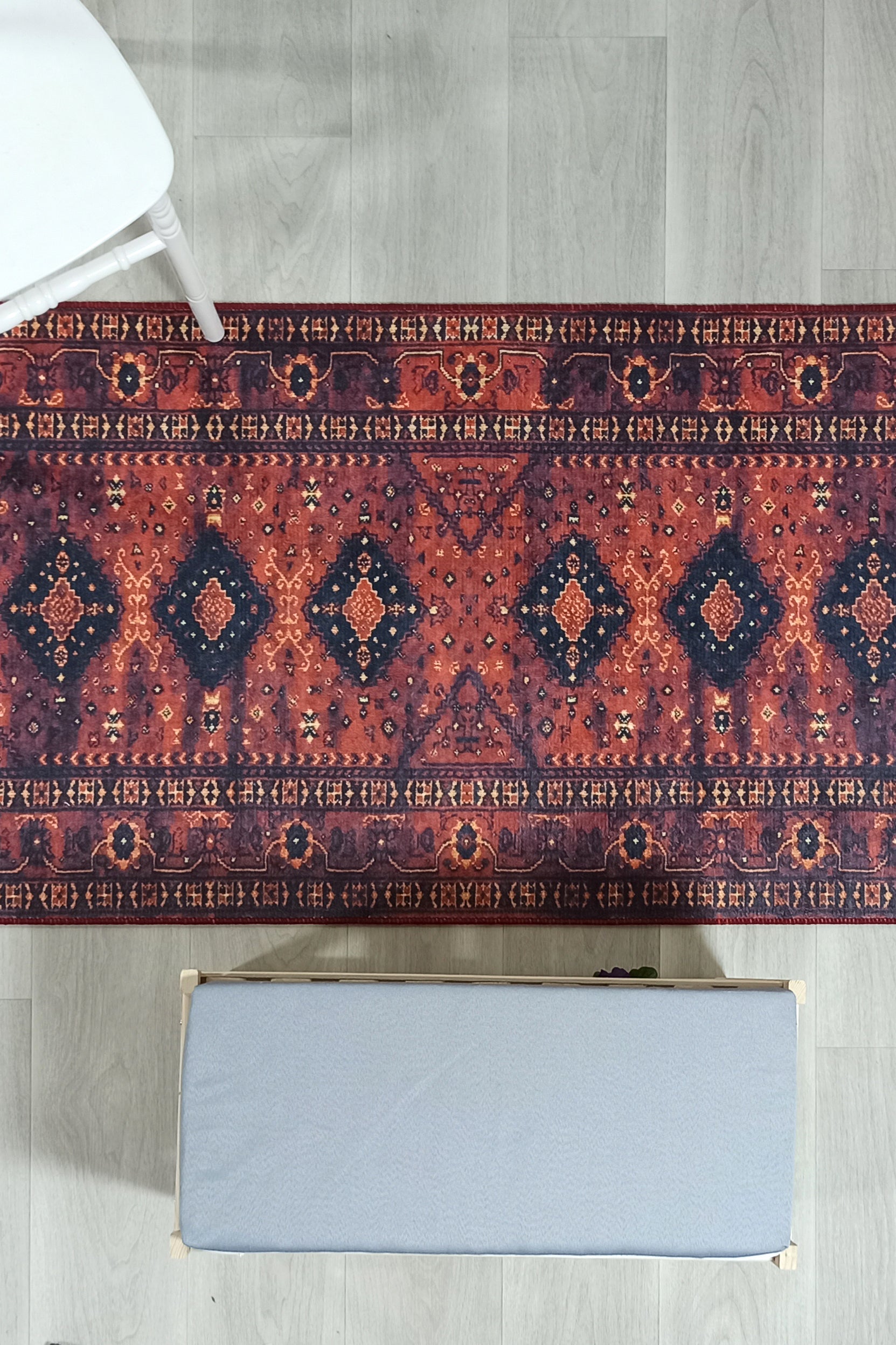 Turkish Oriental Design Red Navy Blue Rug