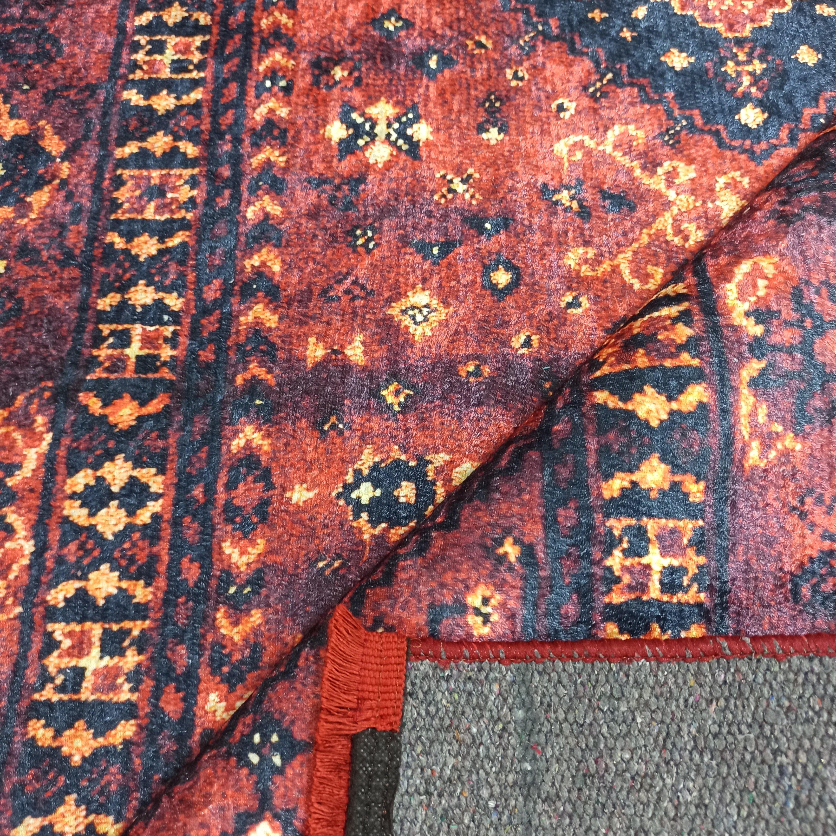 Turkish Oriental Design Red Navy Blue Rug