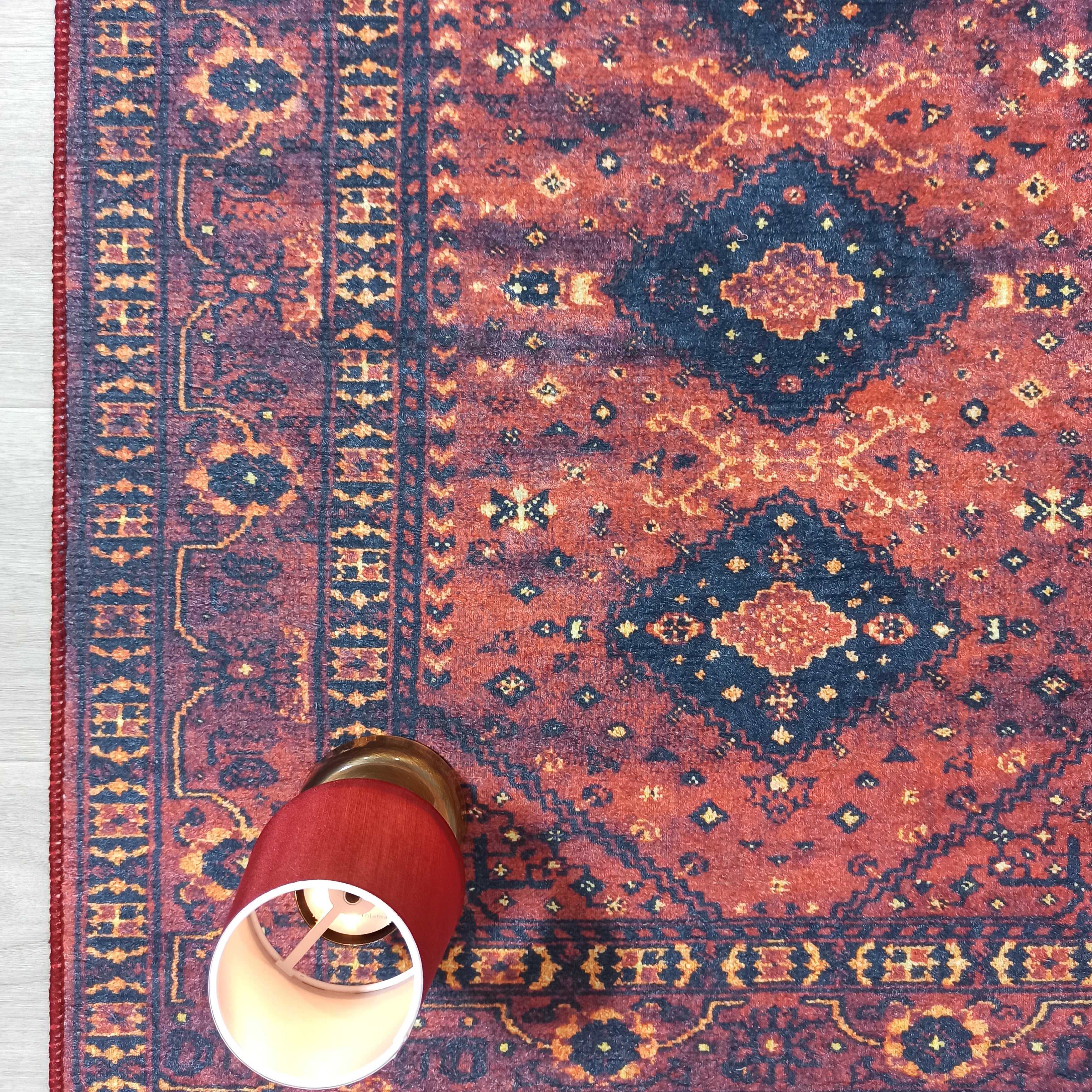 Turkish Oriental Design Red Navy Blue Rug