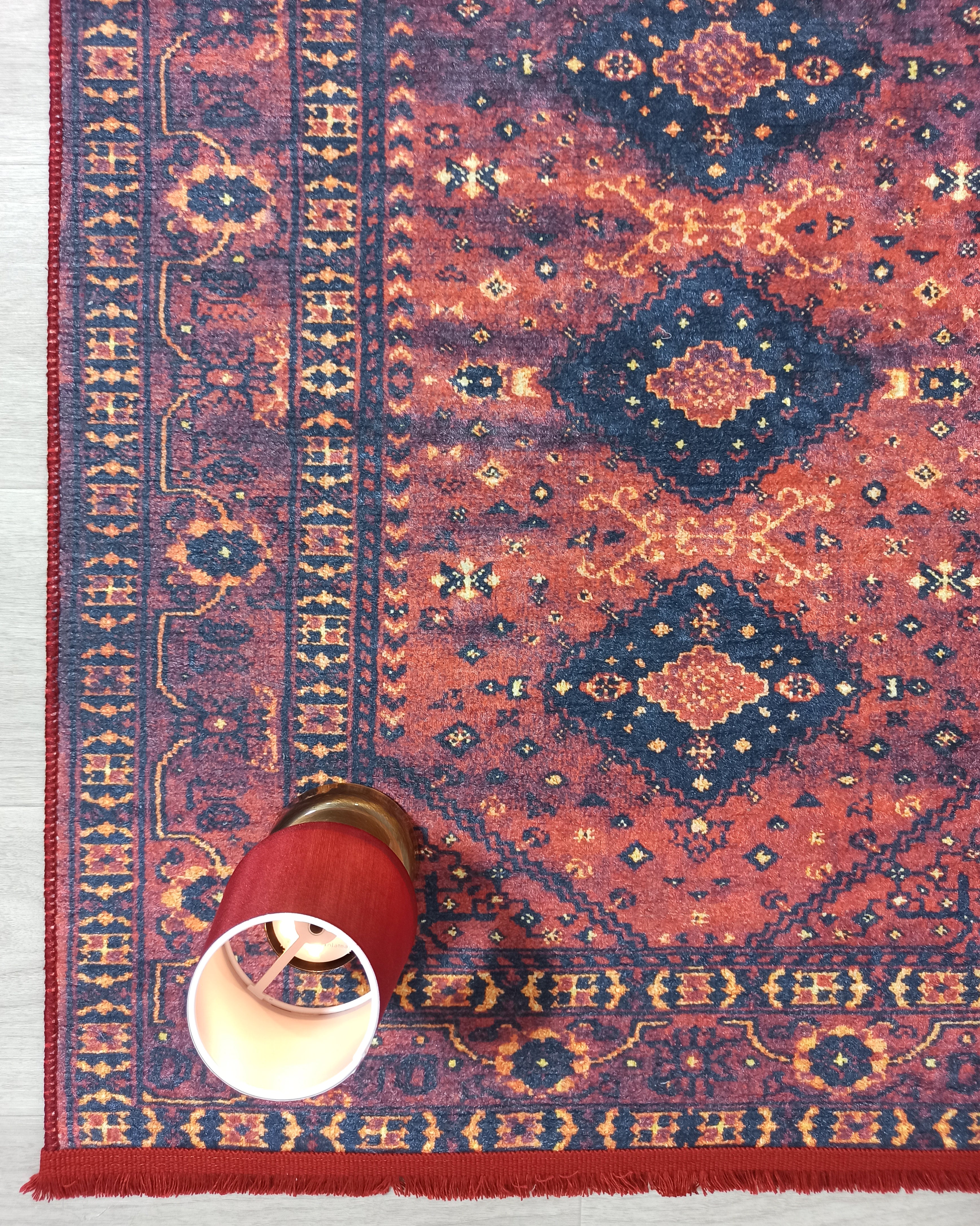 Turkish Oriental Design Red Navy Blue Rug