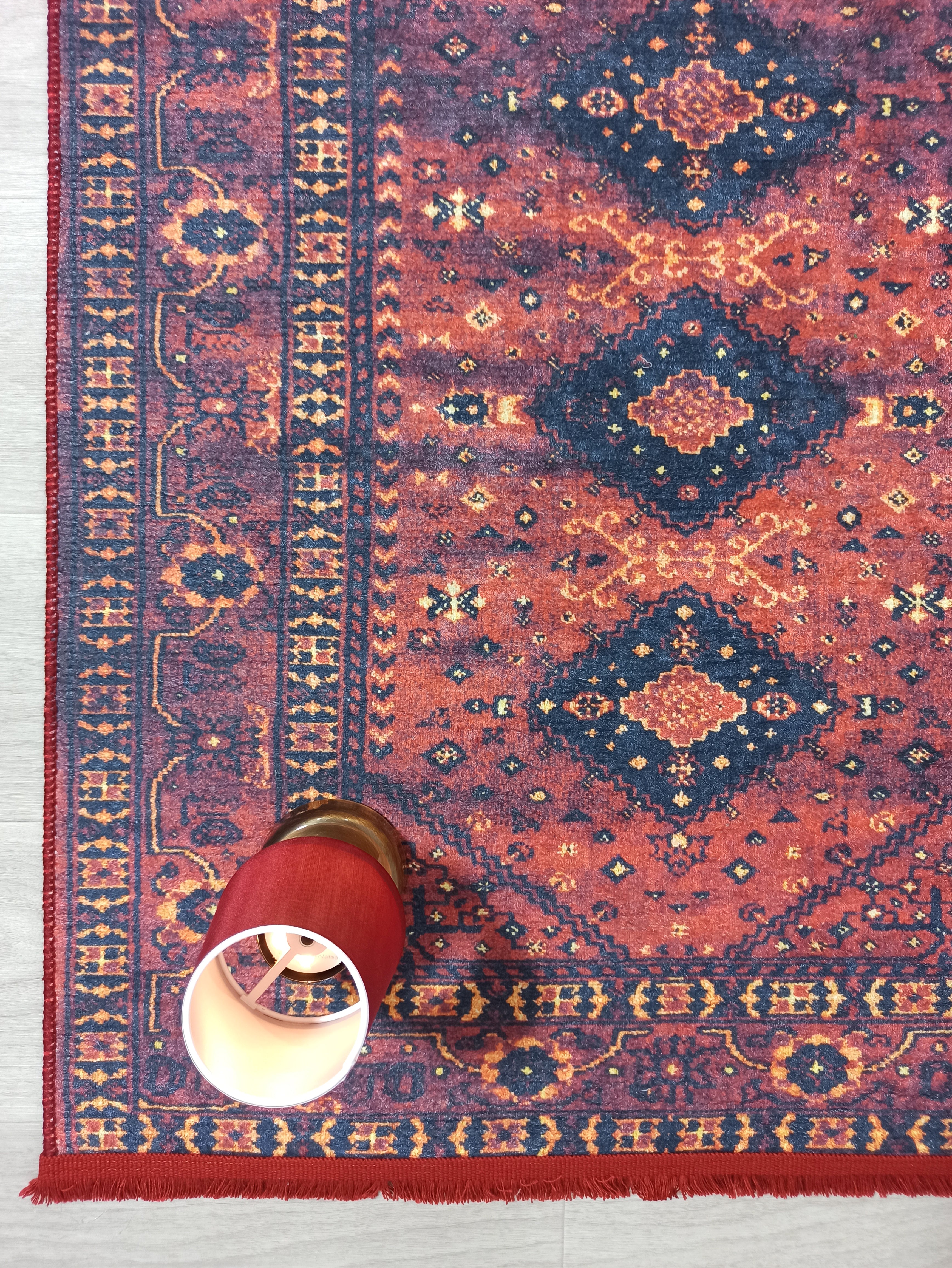 Turkish Oriental Design Red Navy Blue Rug