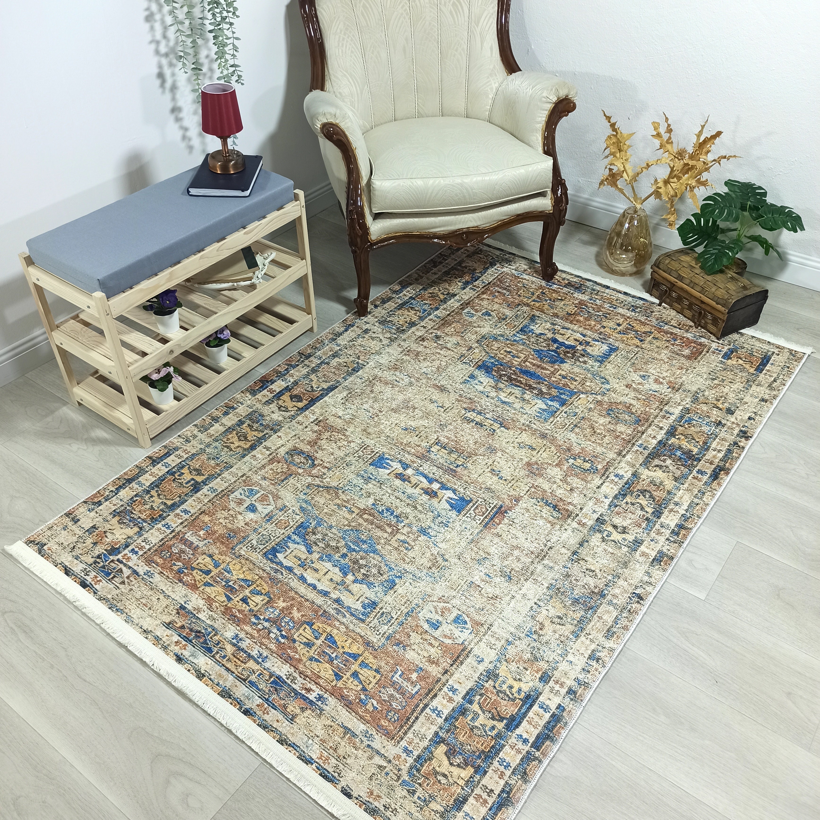 Persian Style Brown Beige Vintage Design Rug