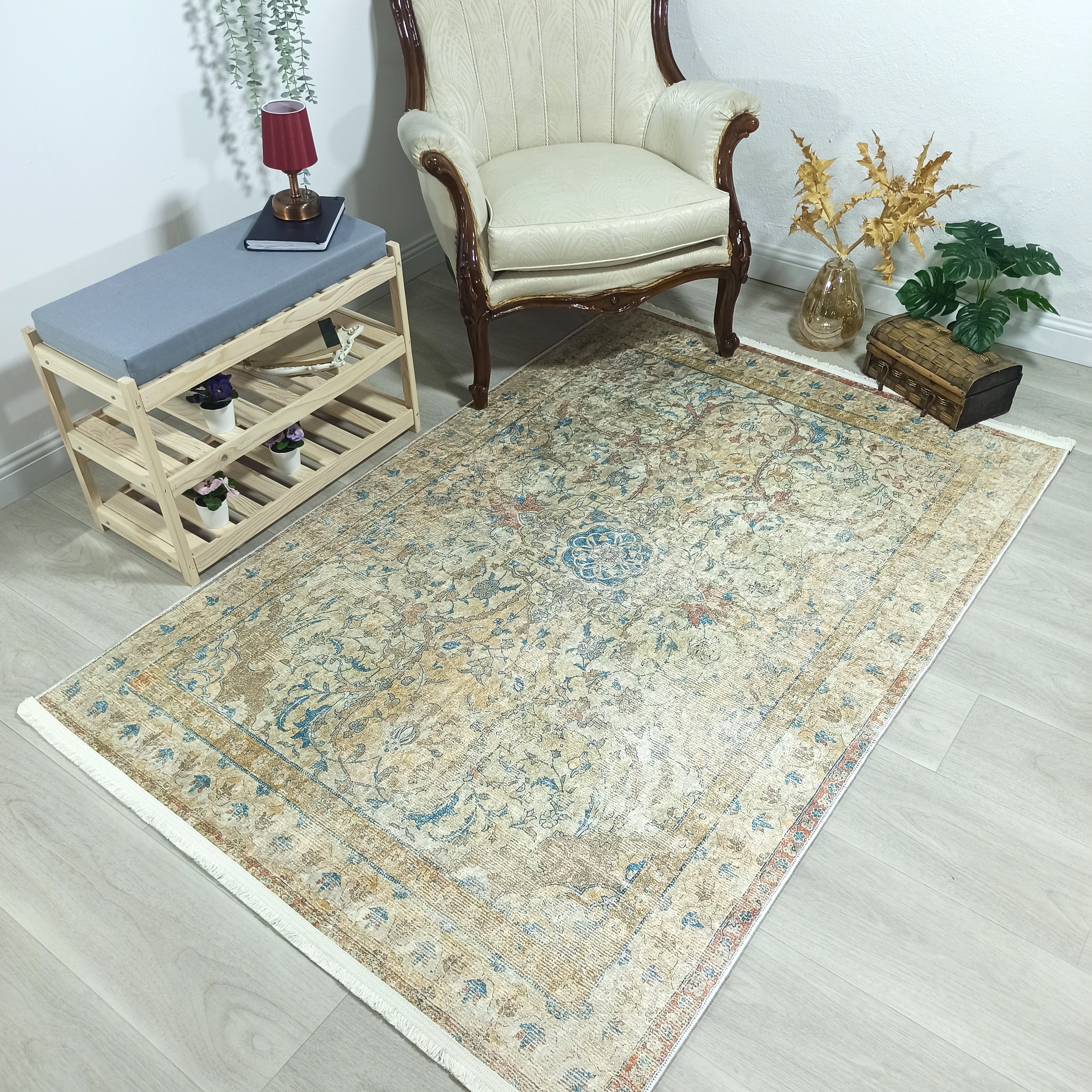 Persian Style Beige Blue Vintage Design Rug