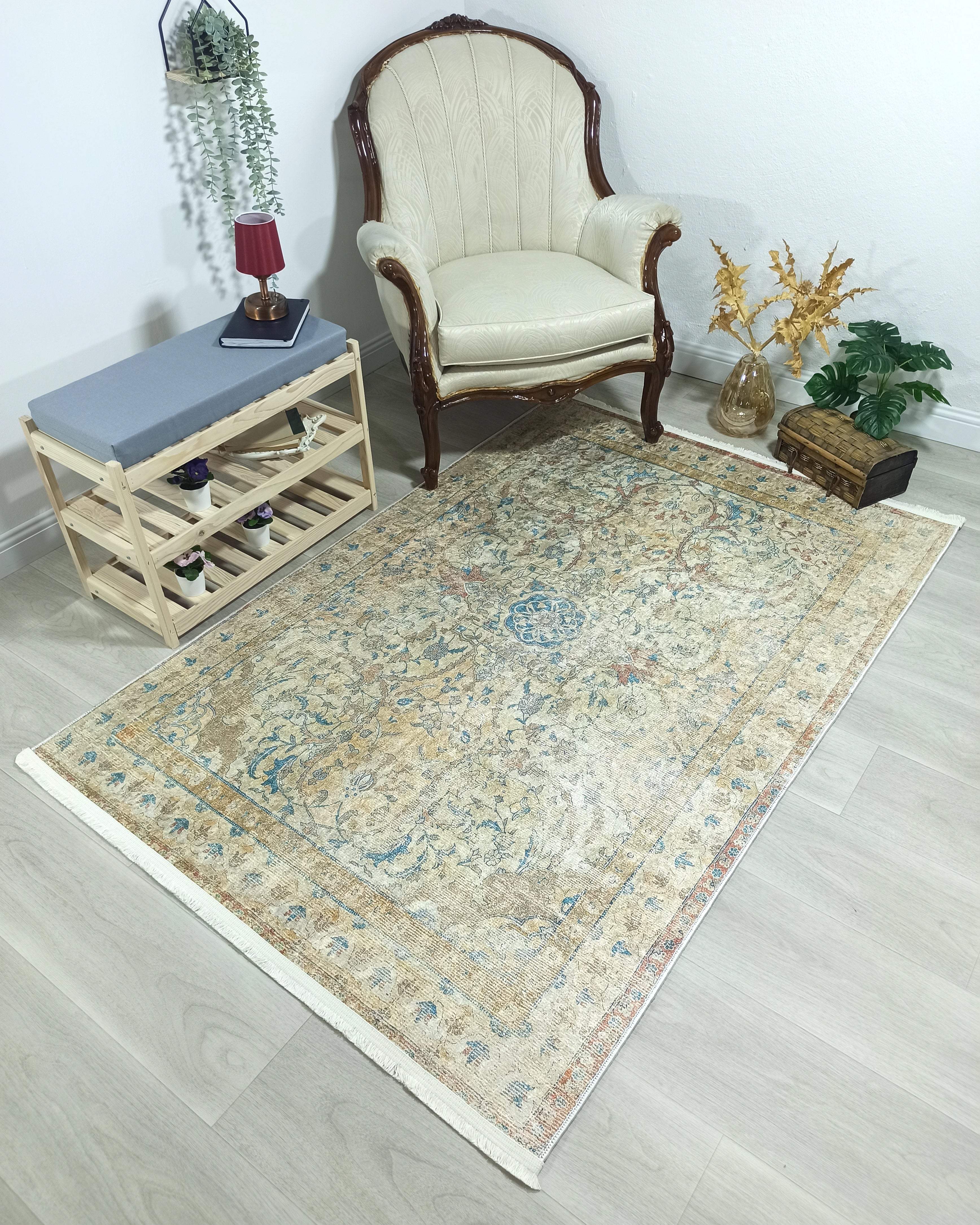 Persian Style Beige Blue Vintage Design Rug