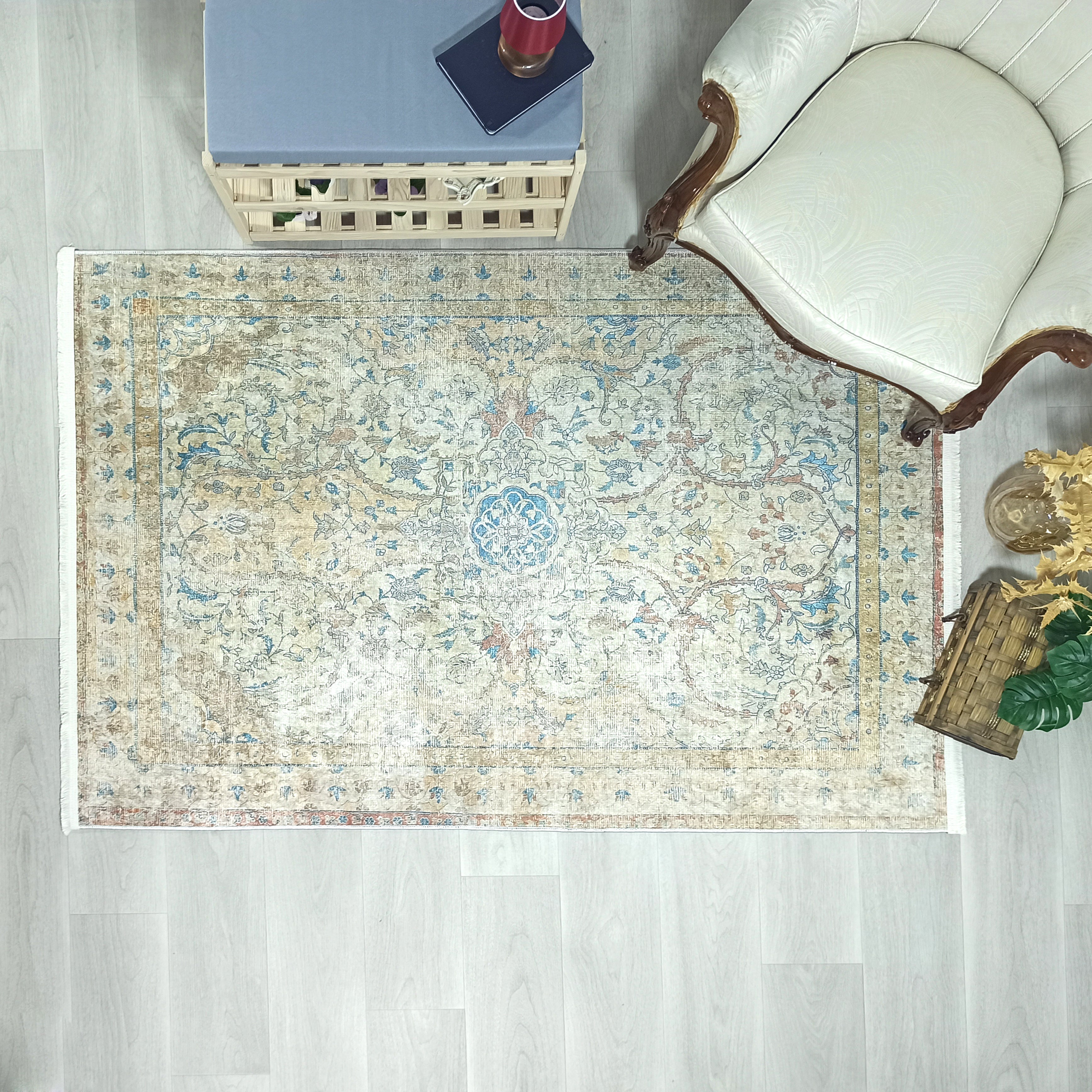Persian Style Beige Blue Vintage Design Rug