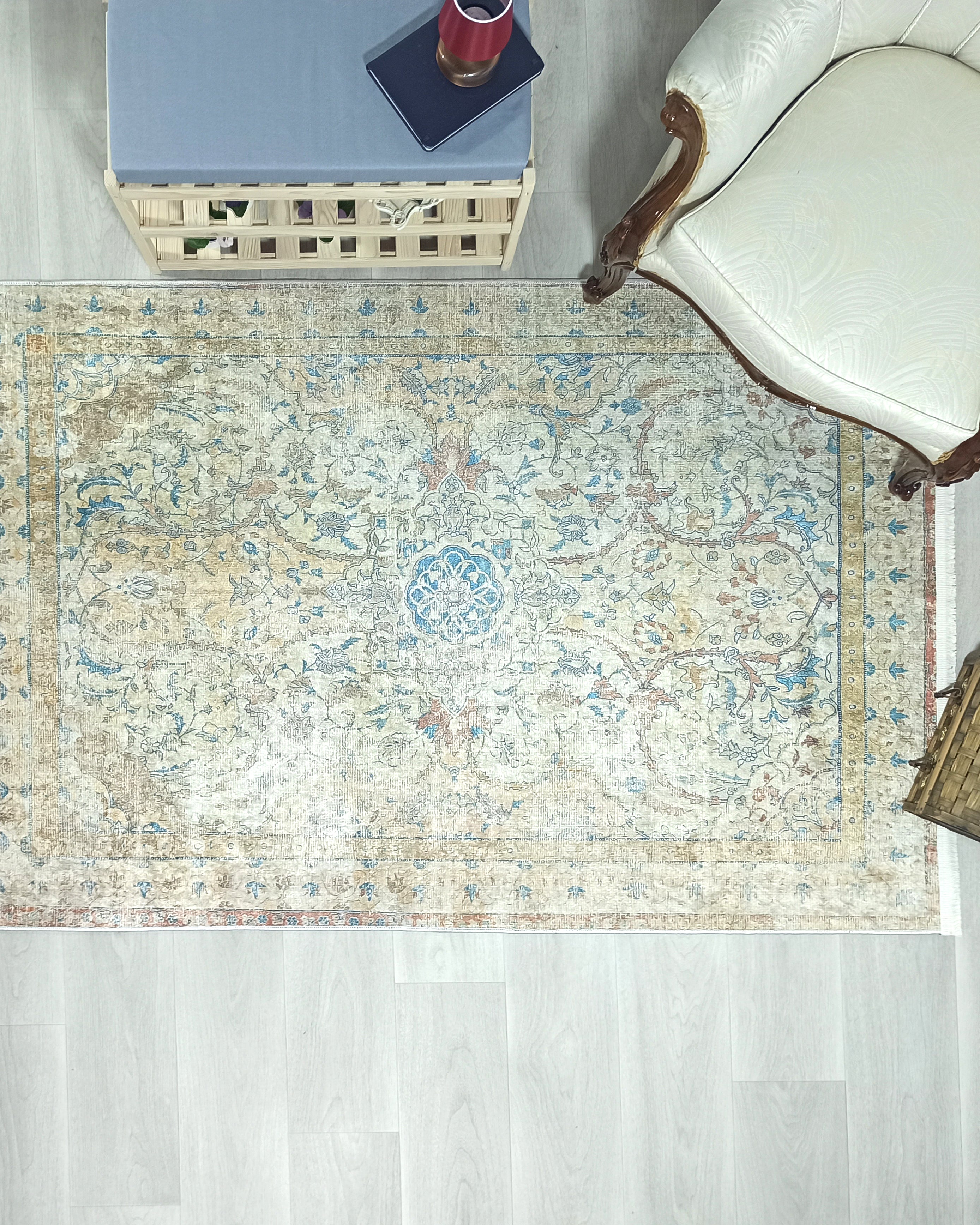 Persian Style Beige Blue Vintage Design Rug
