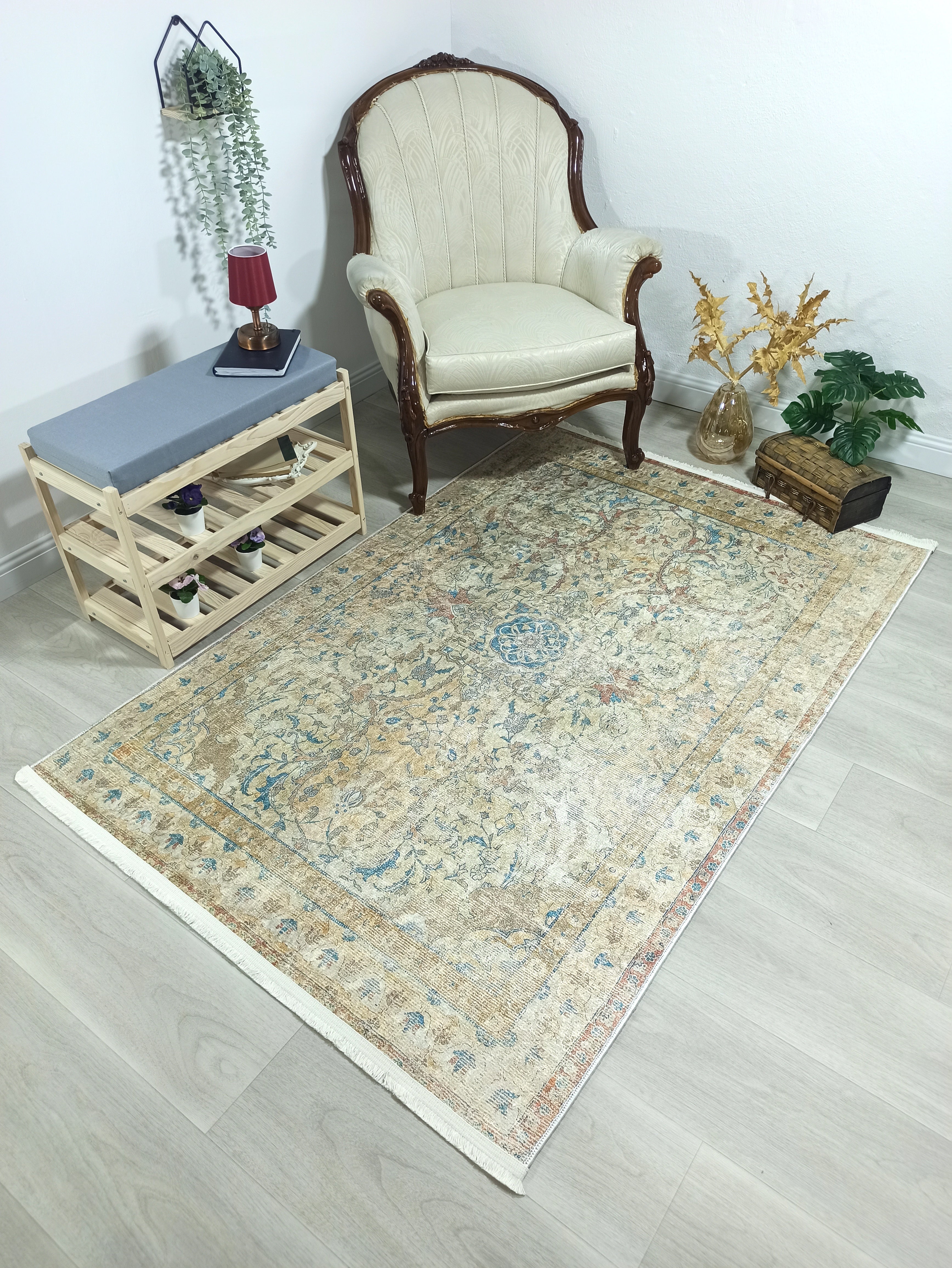 Persian Style Beige Blue Vintage Design Rug