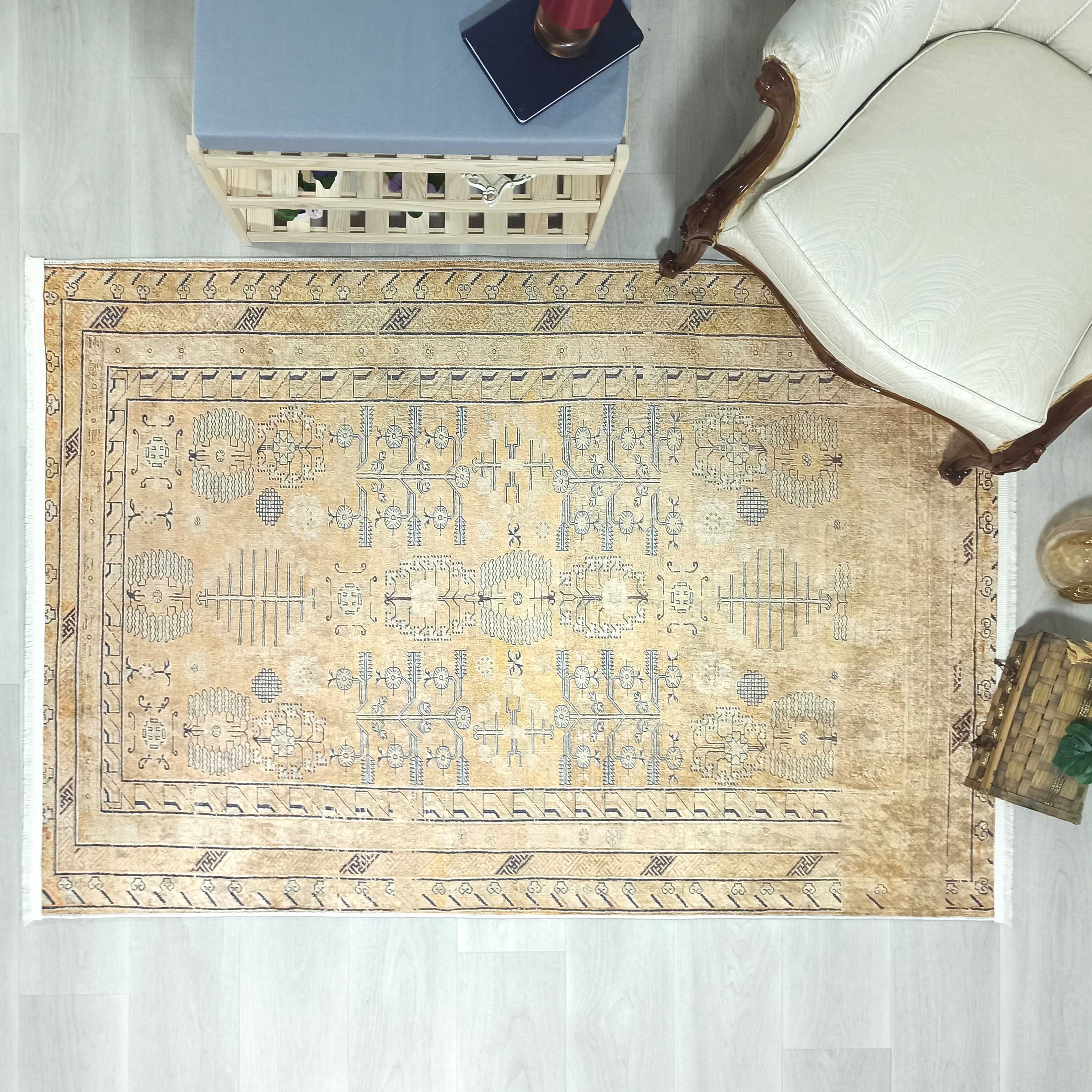 Persian Style Beige Yellow Vintage Design Rug