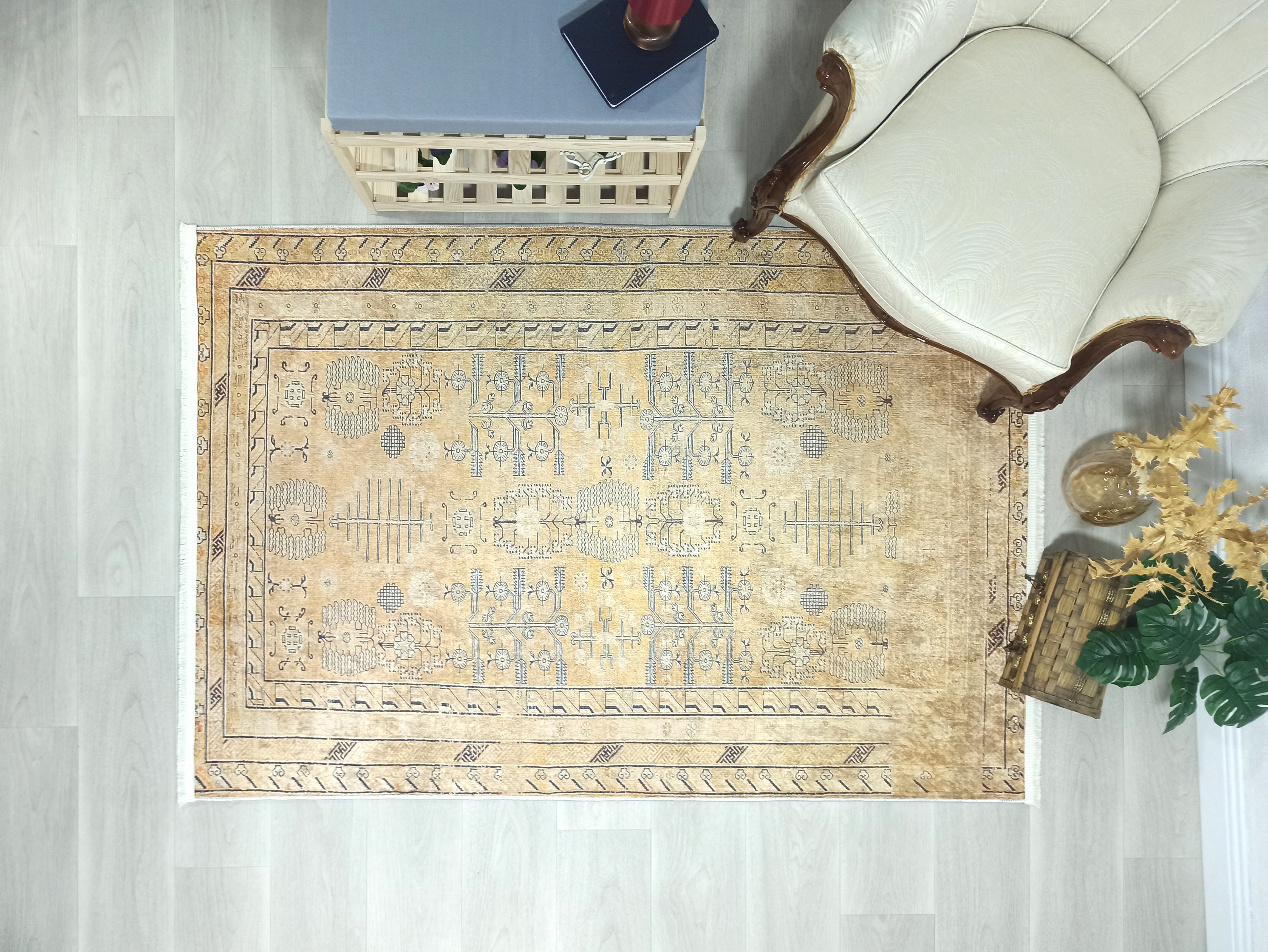 Persian Style Beige Yellow Vintage Design Rug