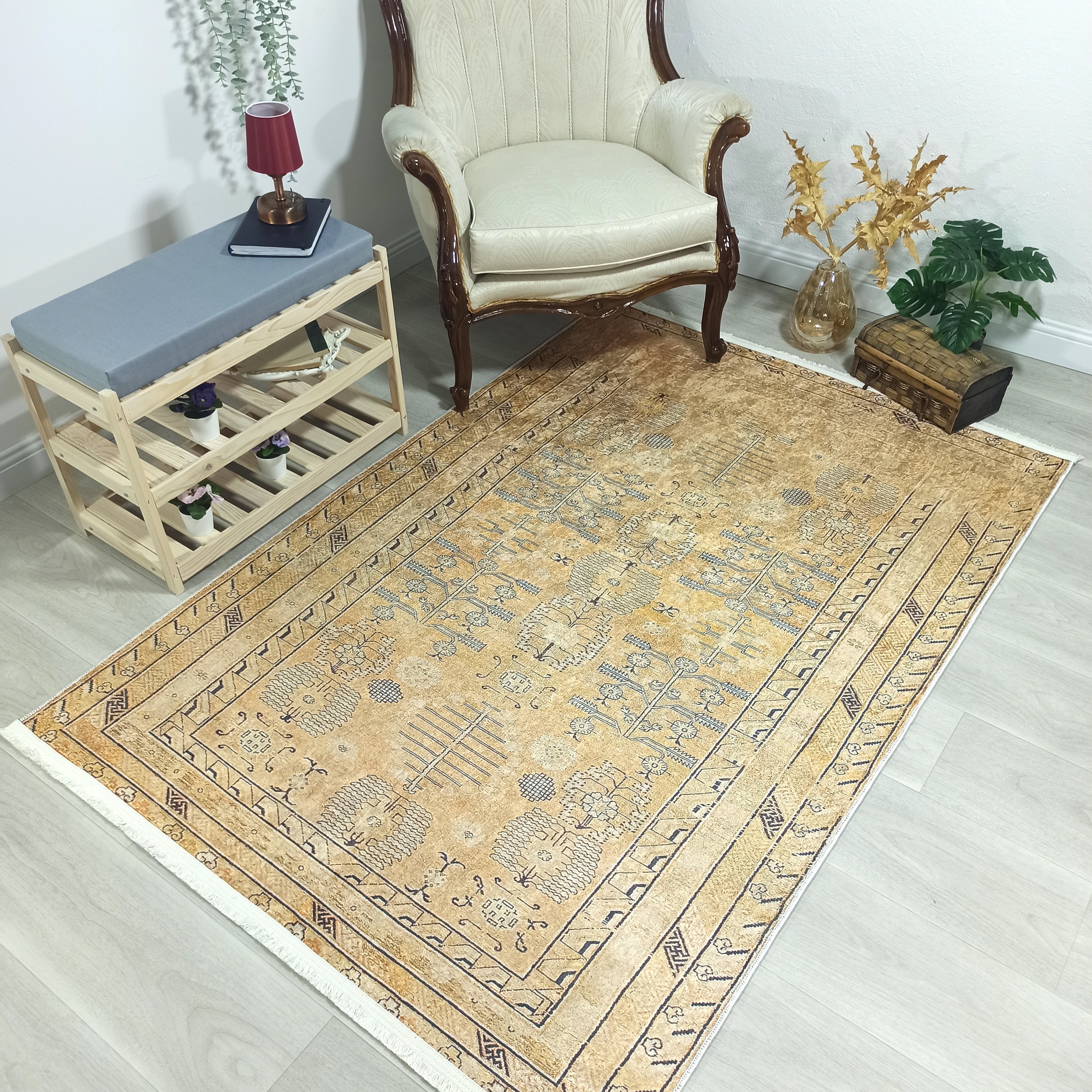 Persian Style Beige Yellow Vintage Design Rug