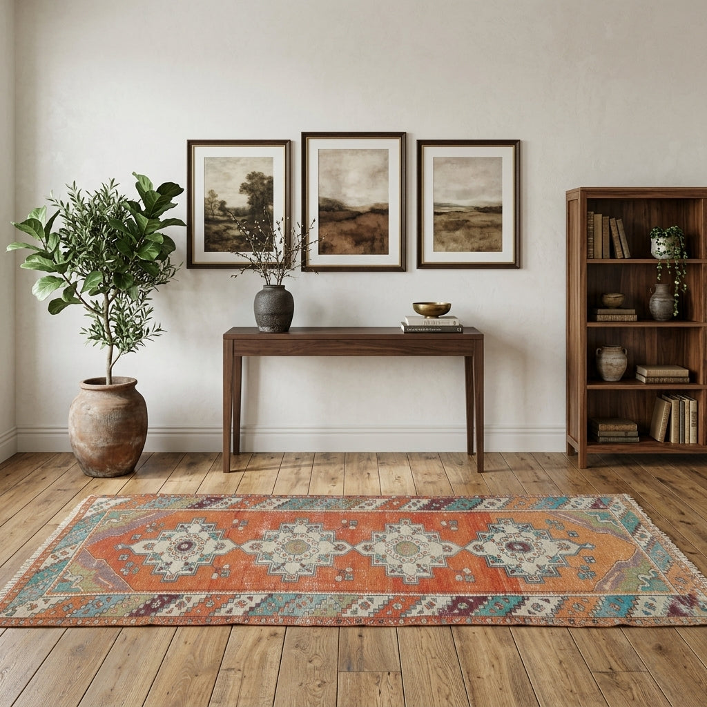 Geometric pattern on the Ihlamurbike Birgulo vintage runner rug – handmade in Anatolia, Turkey