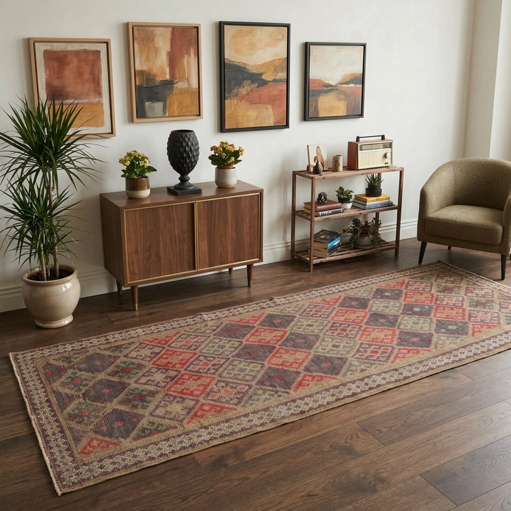 Tribal pattern on the Husnbike Brynleigh vintage runner rug – handmade in Anatolia, Turkey
