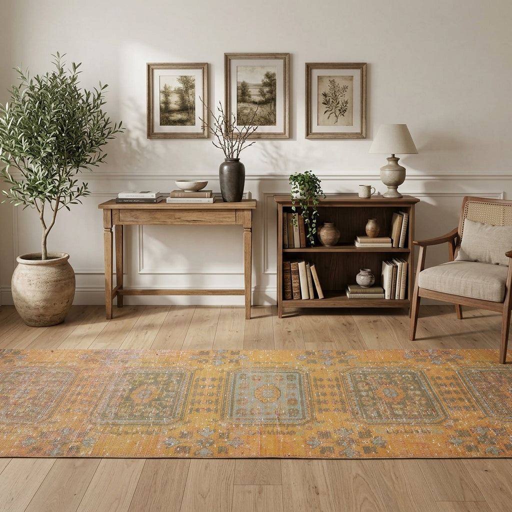 Tribal pattern on the Mercanban Camilay vintage runner rug – handmade in Anatolia, Turkey