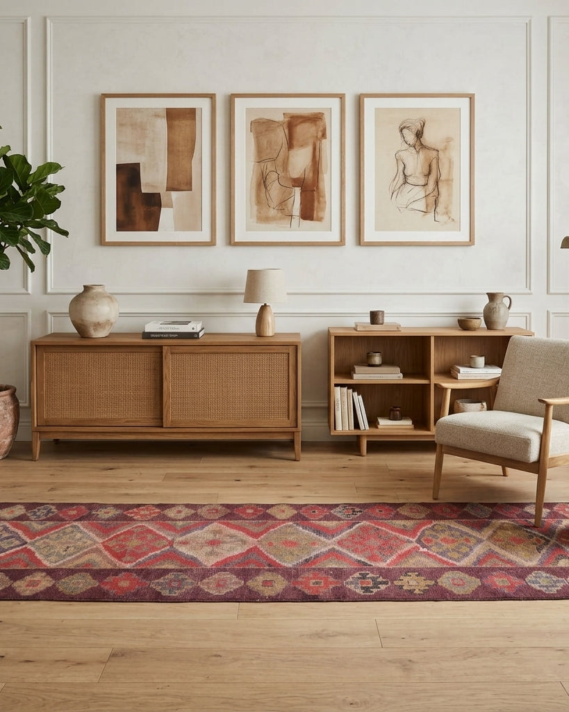 Ikat pattern on the Nisanursu vintage runner rug – handmade in Anatolia, Turkey
