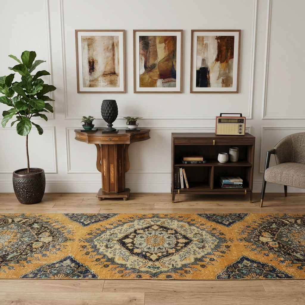 Oriental pattern on the Firuzkusa Claire vintage runner rug – handmade in the Persian region