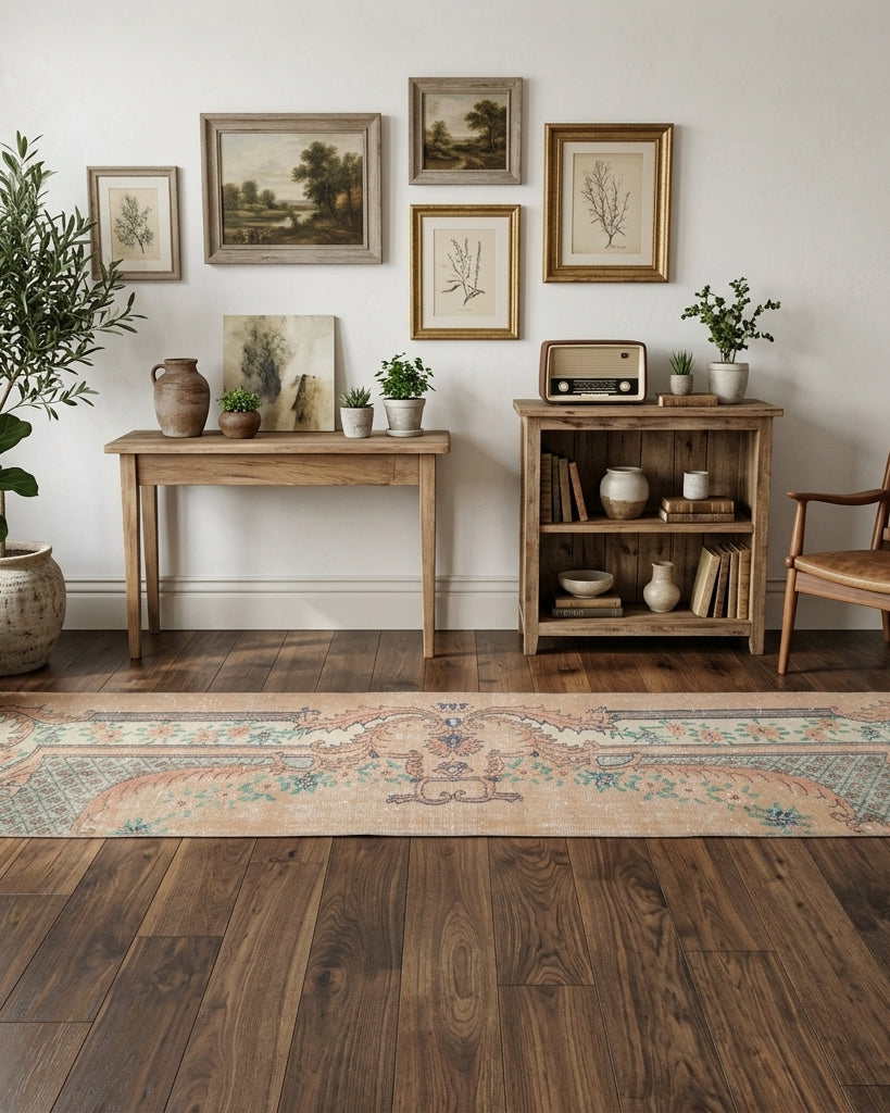 Oriental pattern on the Fidansever Cokramayul vintage runner rug – handmade in Anatolia, Turkey