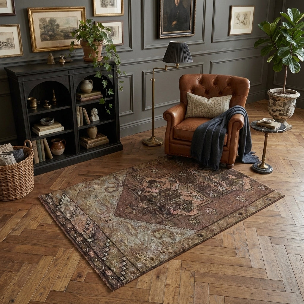 Tribal pattern on the Ebruhayat Dilshah vintage runner rug – handmade in Anatolia, Turkey