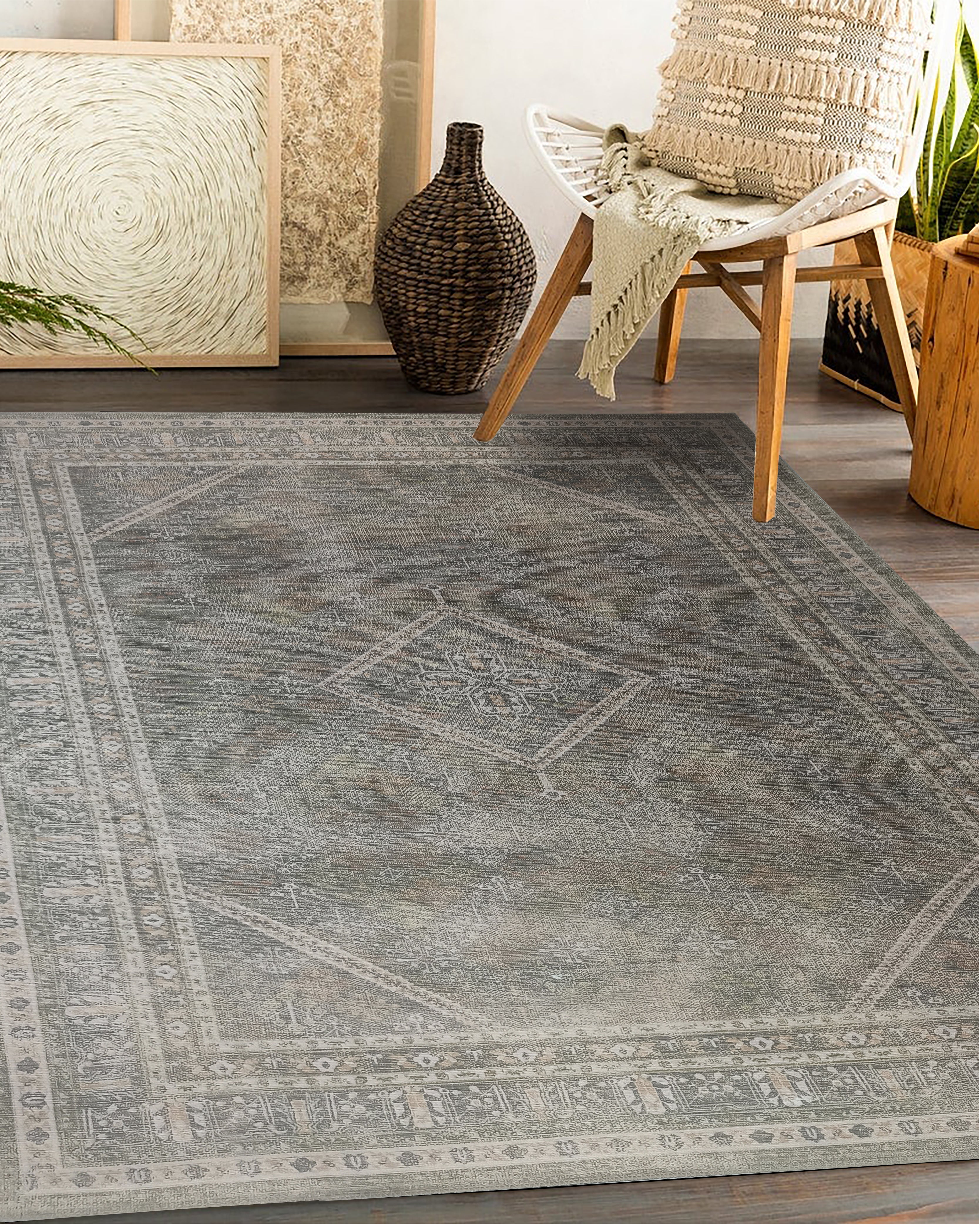 Nila Turkish Vintage Geometric Green & Olive Rug