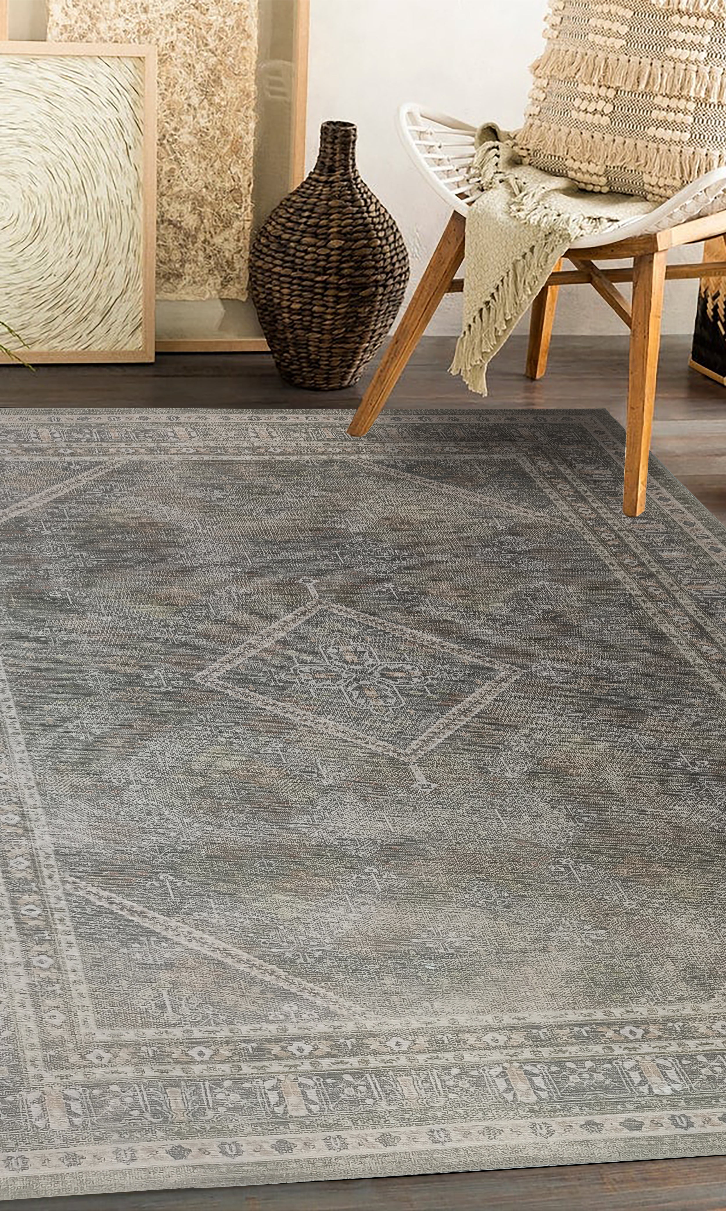 Nila Turkish Vintage Geometric Green & Olive Rug