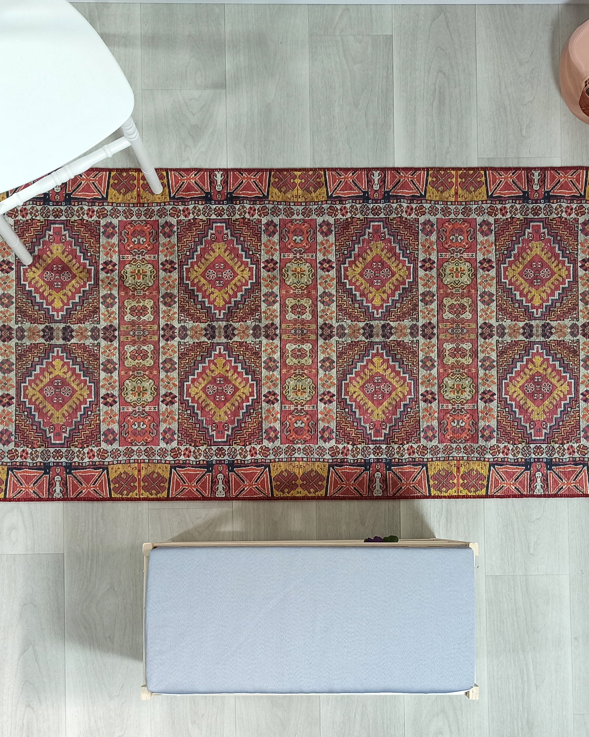 Persian Style Rug, Natural Ivory Colorful Geometry Rug