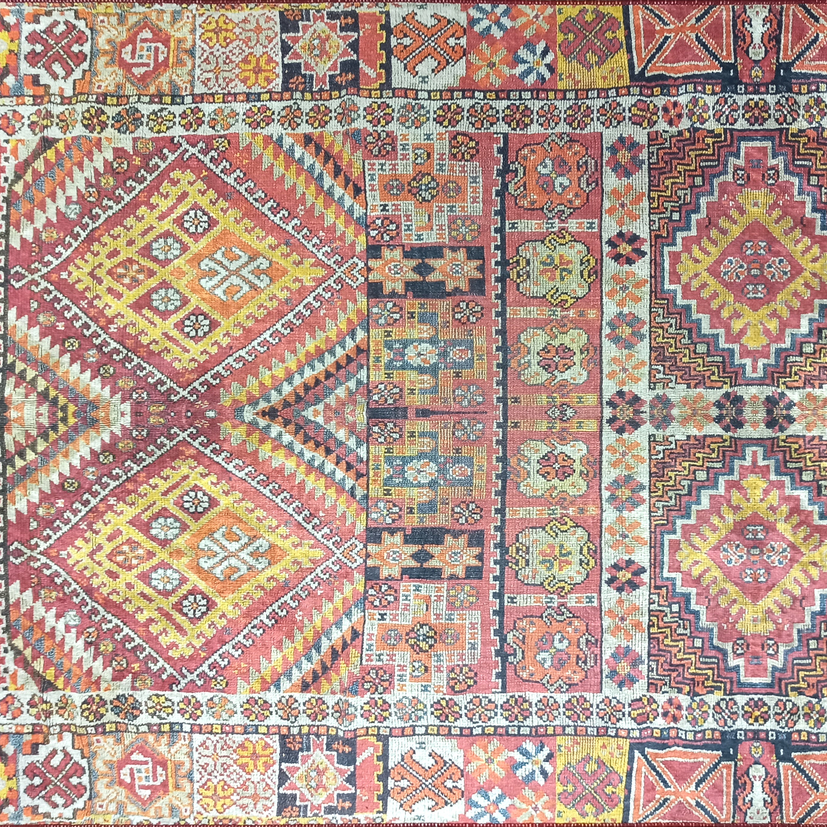 Persian Style Rug, Natural Ivory Colorful Geometry Rug