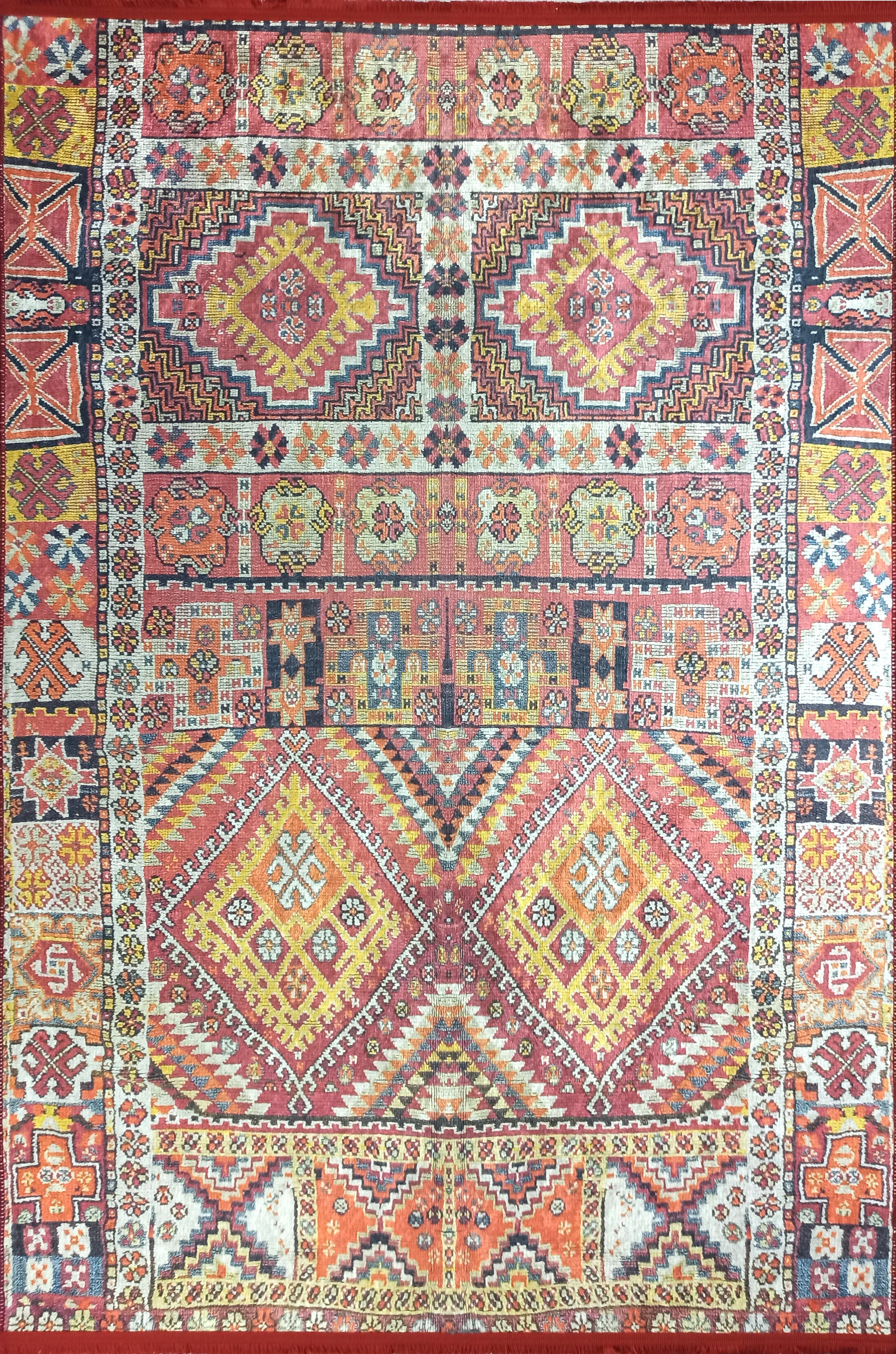 Persian Style Rug, Natural Ivory Colorful Geometry Rug