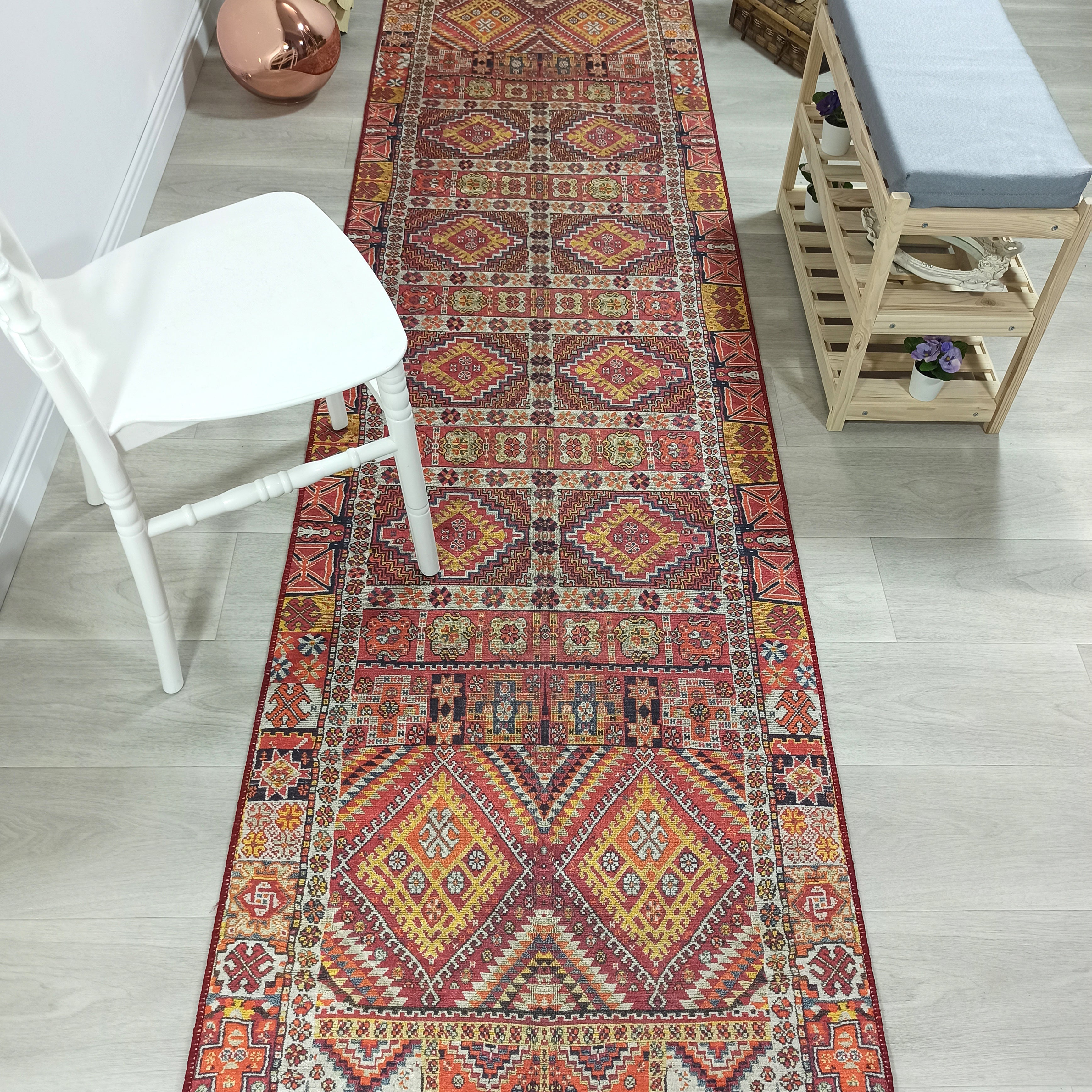 Persian Style Rug, Natural Ivory Colorful Geometry Rug