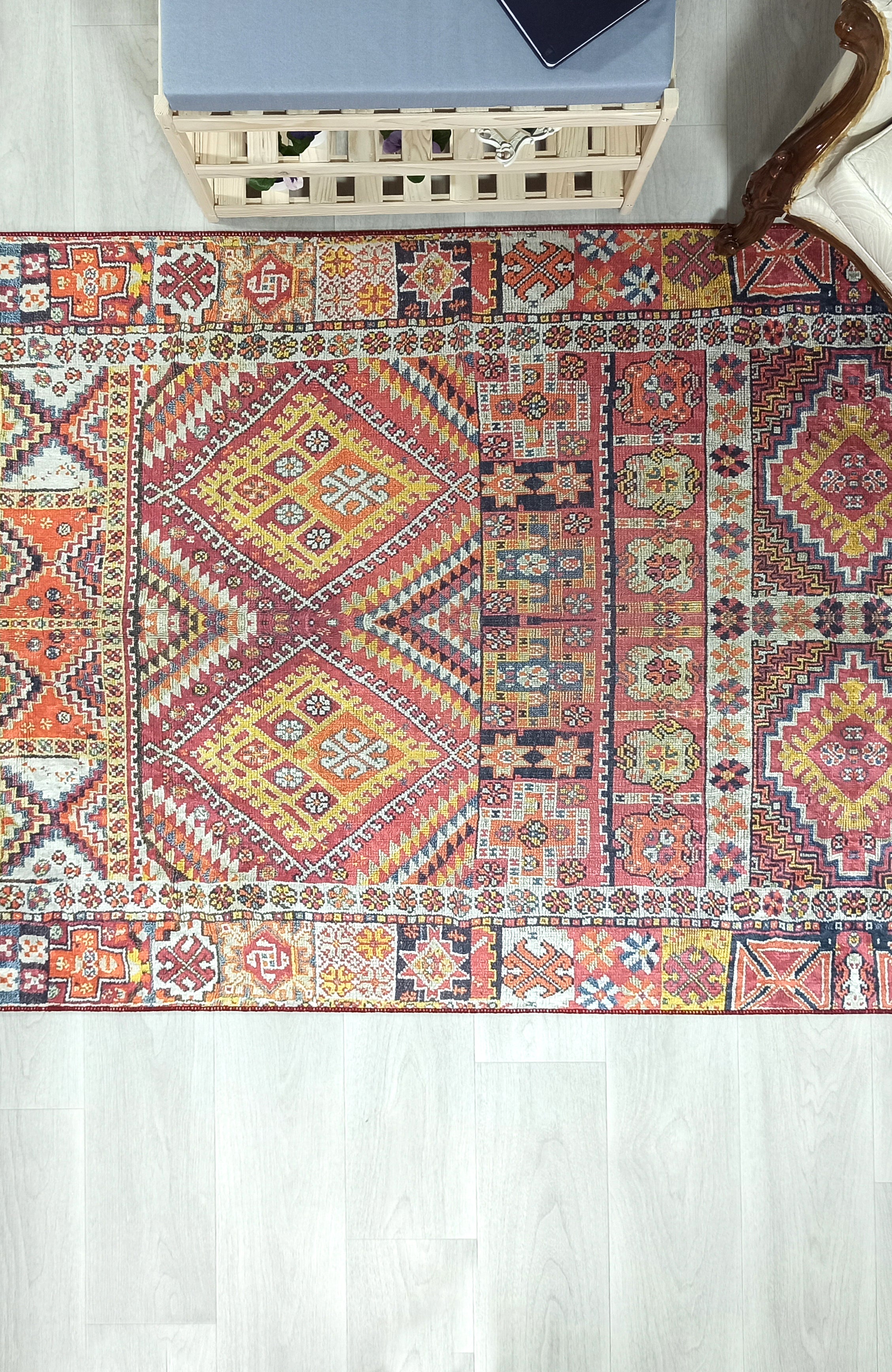Persian Style Rug, Natural Ivory Colorful Geometry Rug
