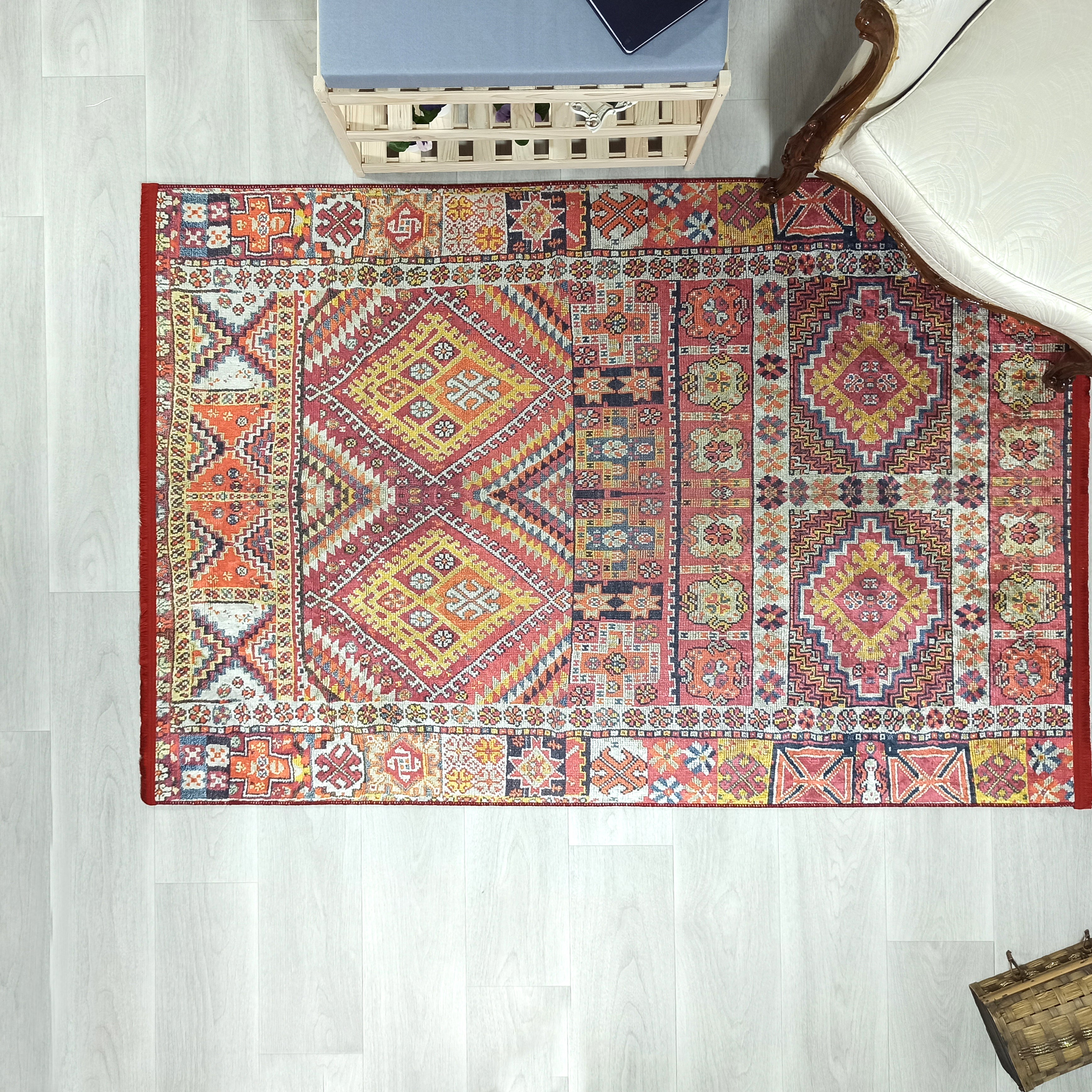 Persian Style Rug, Natural Ivory Colorful Geometry Rug