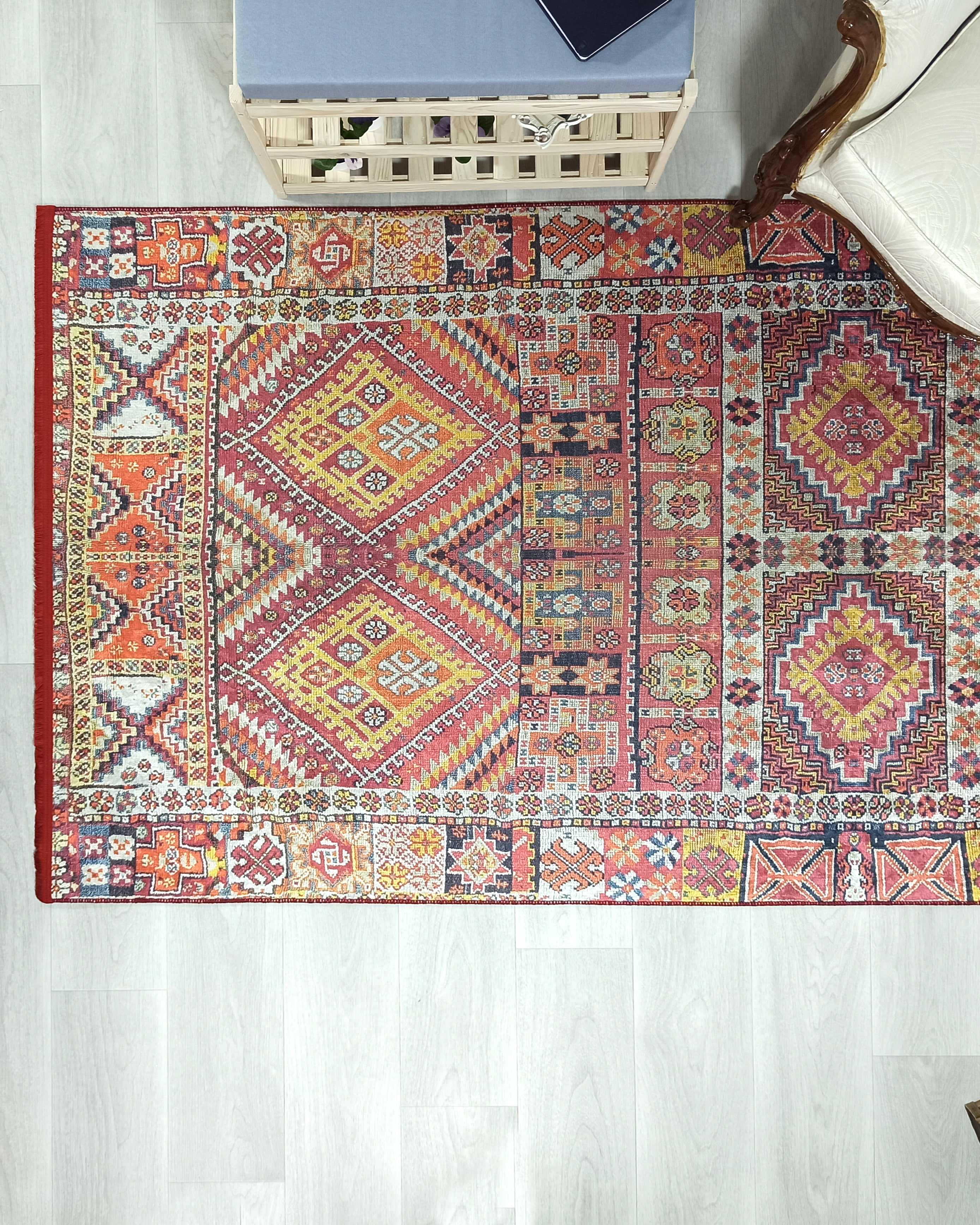 Persian Style Rug, Natural Ivory Colorful Geometry Rug