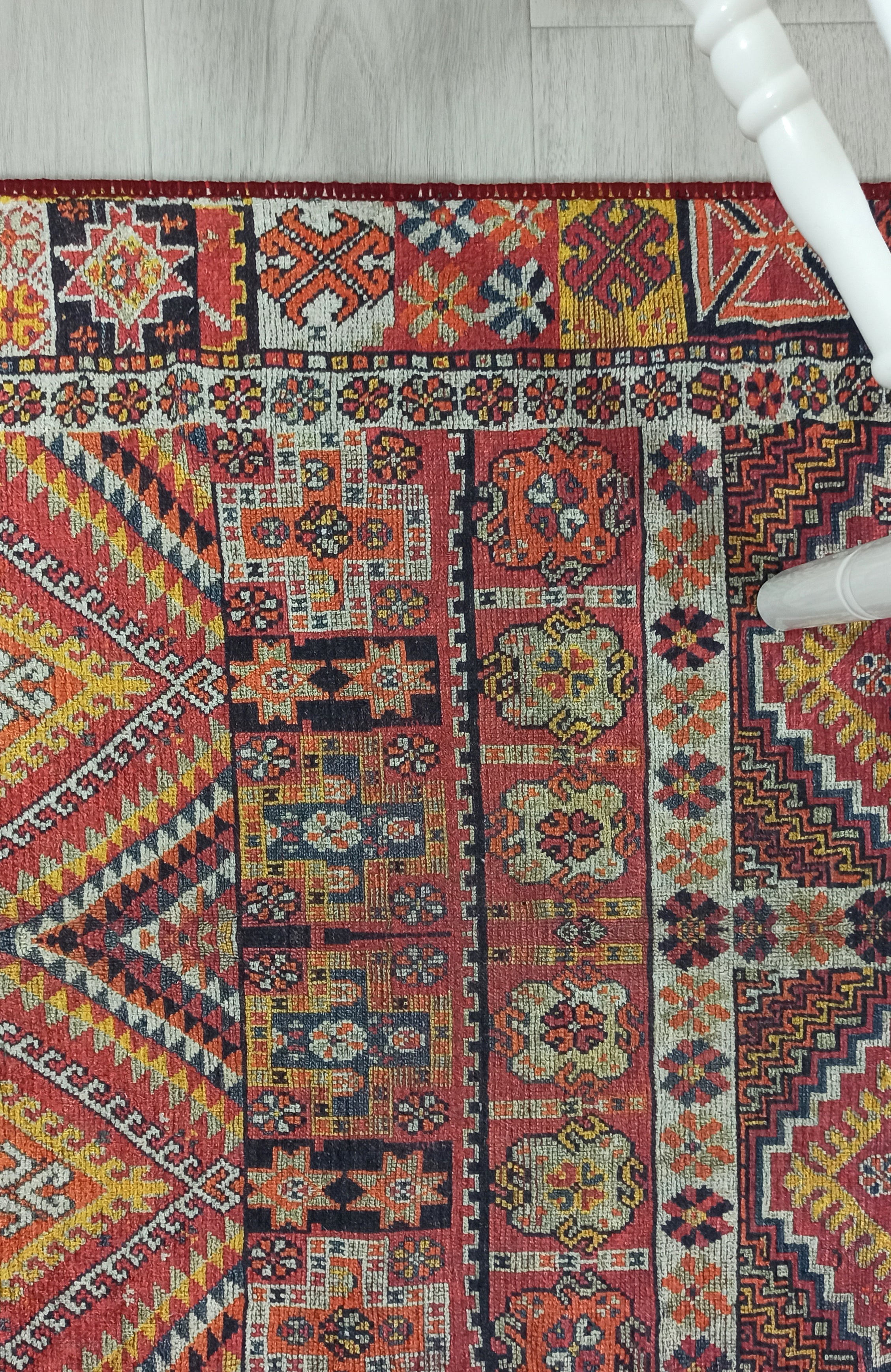 Persian Style Rug, Natural Ivory Colorful Geometry Rug