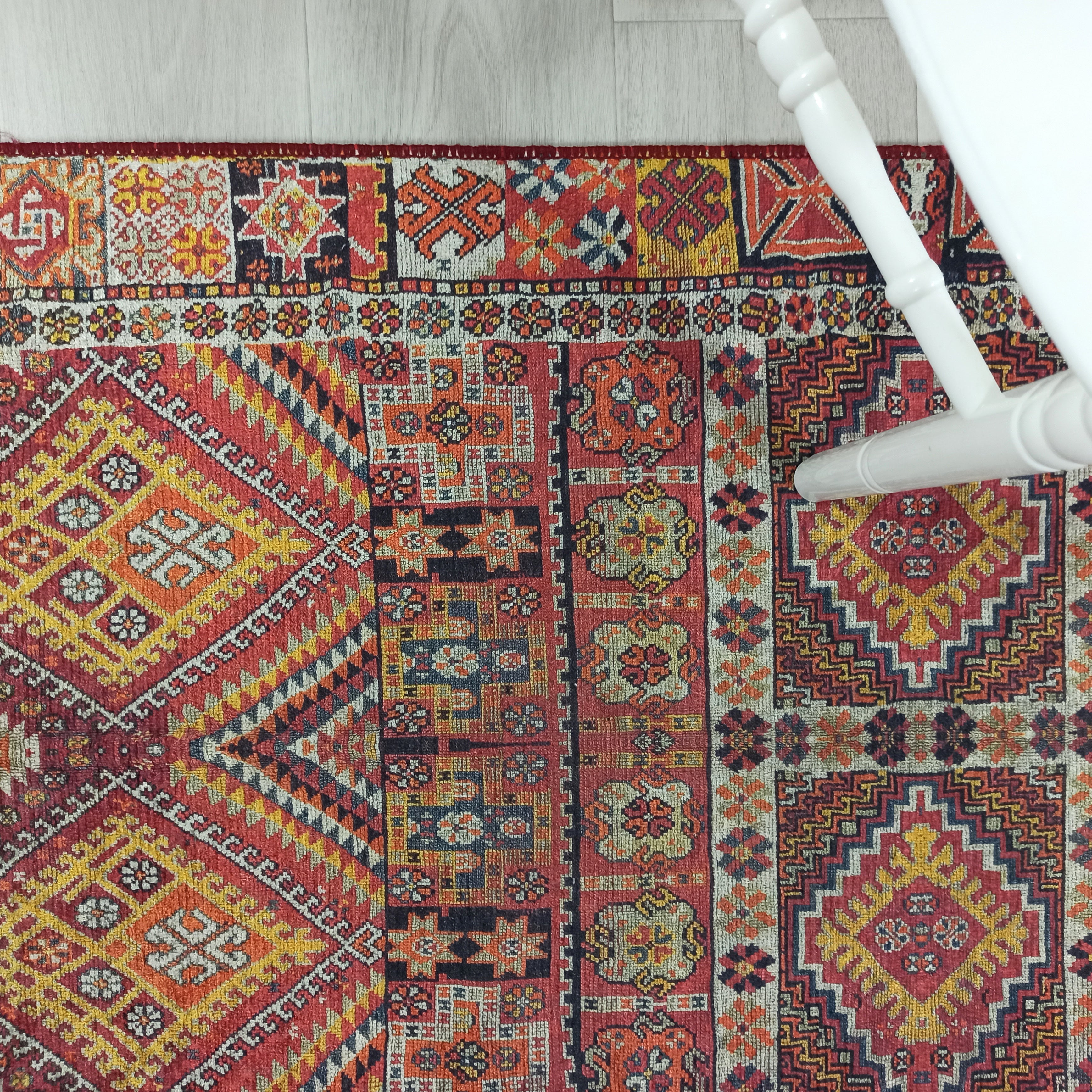 Persian Style Rug, Natural Ivory Colorful Geometry Rug