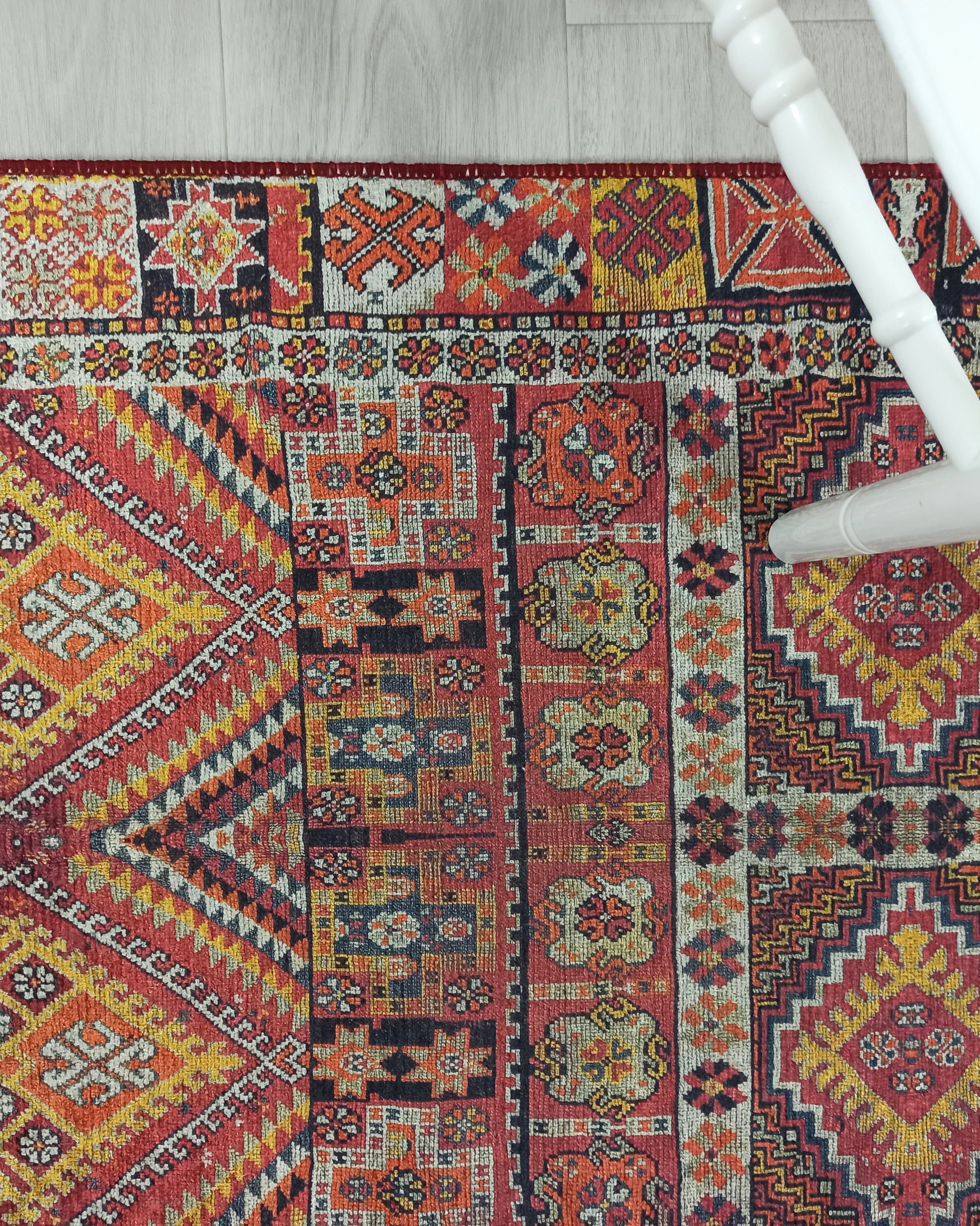 Persian Style Rug, Natural Ivory Colorful Geometry Rug