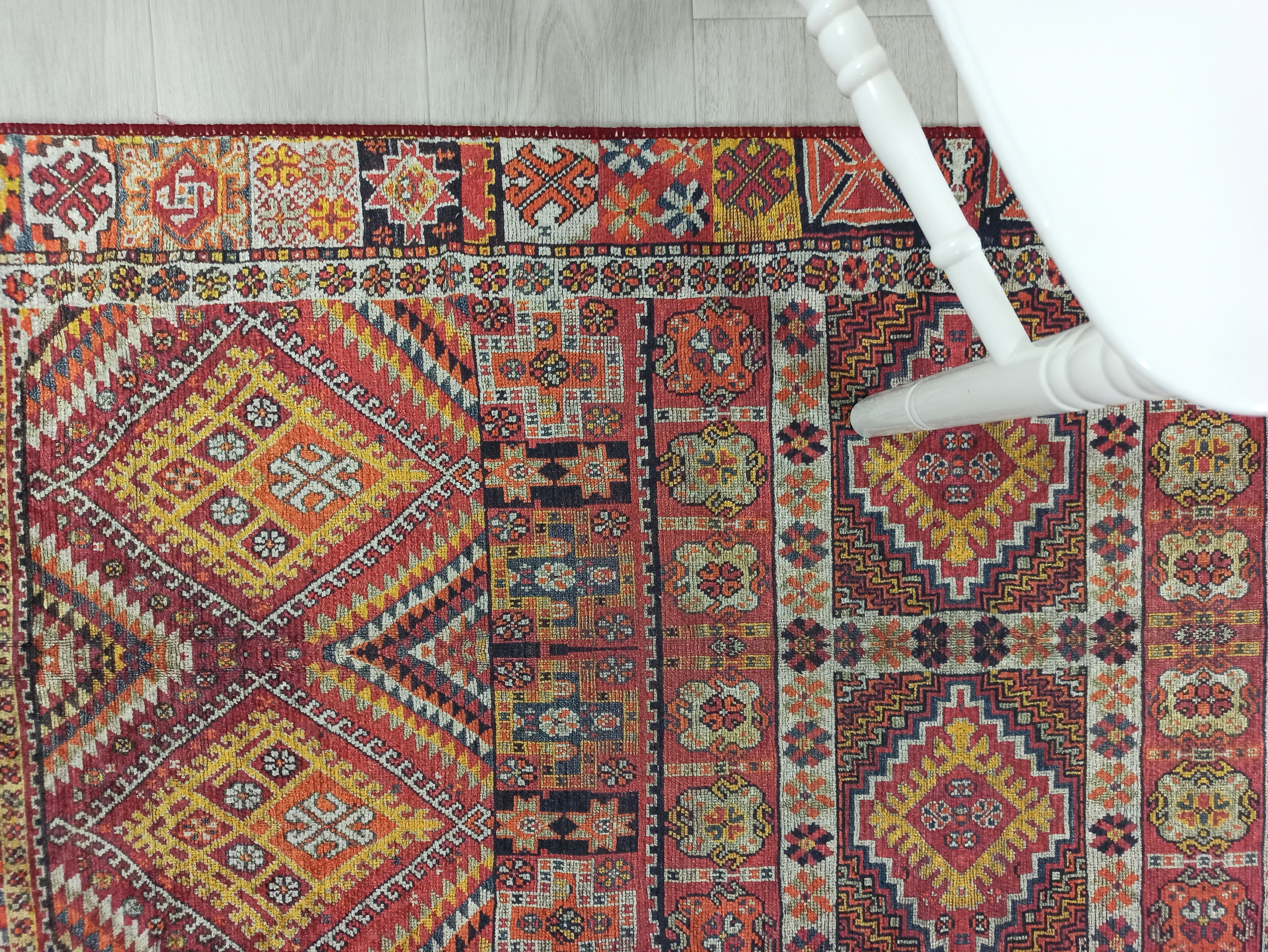 Persian Style Rug, Natural Ivory Colorful Geometry Rug