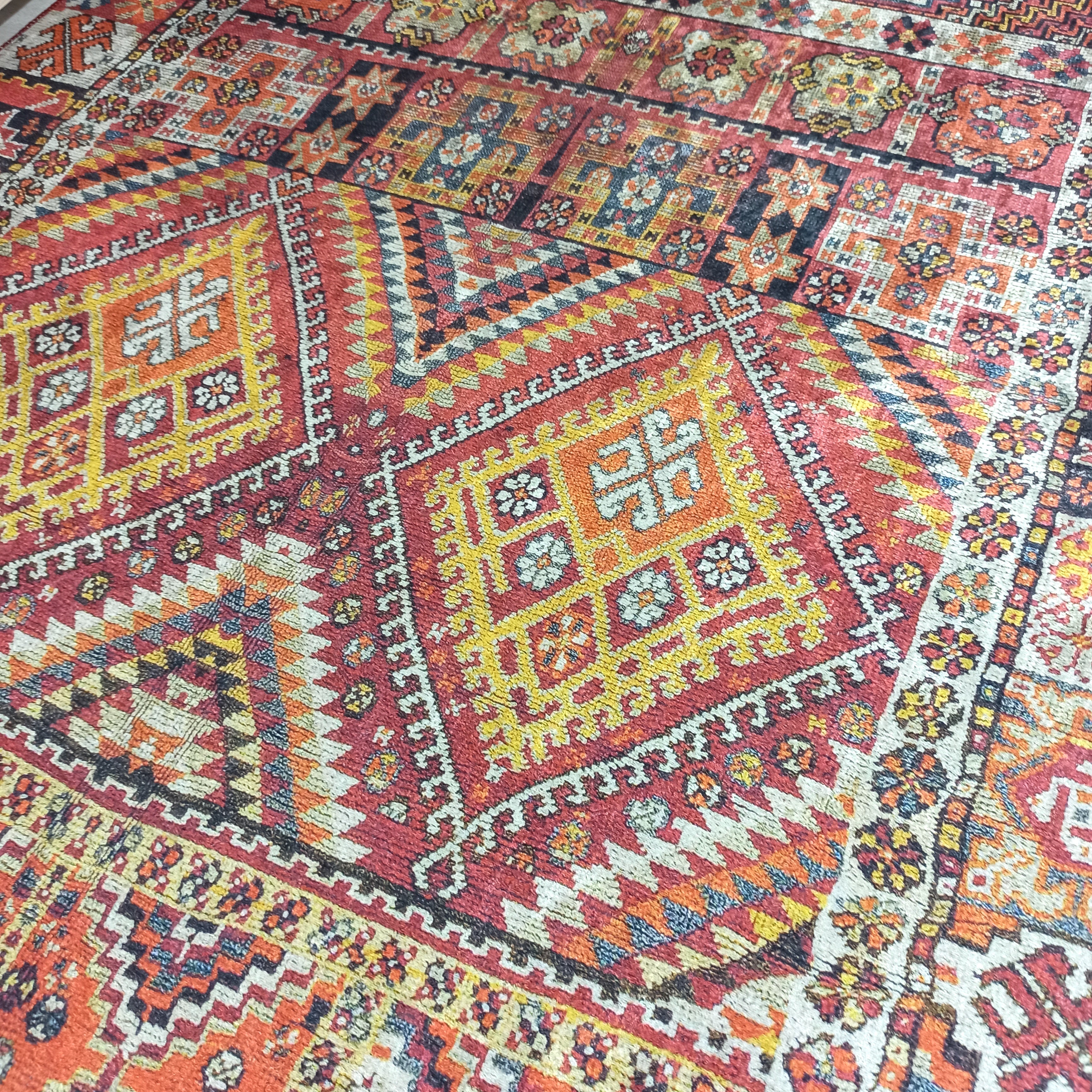 Persian Style Rug, Natural Ivory Colorful Geometry Rug