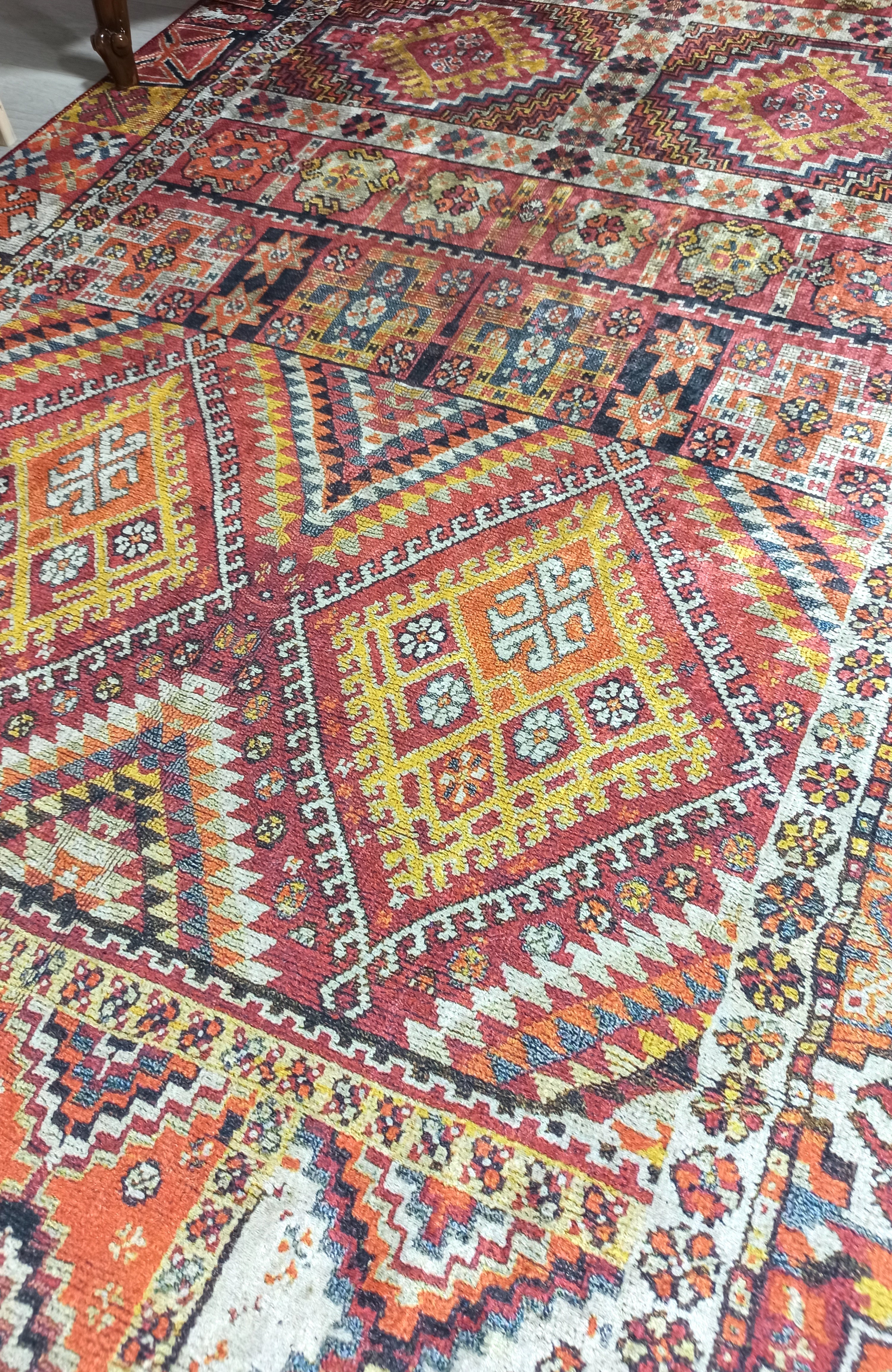 Persian Style Rug, Natural Ivory Colorful Geometry Rug