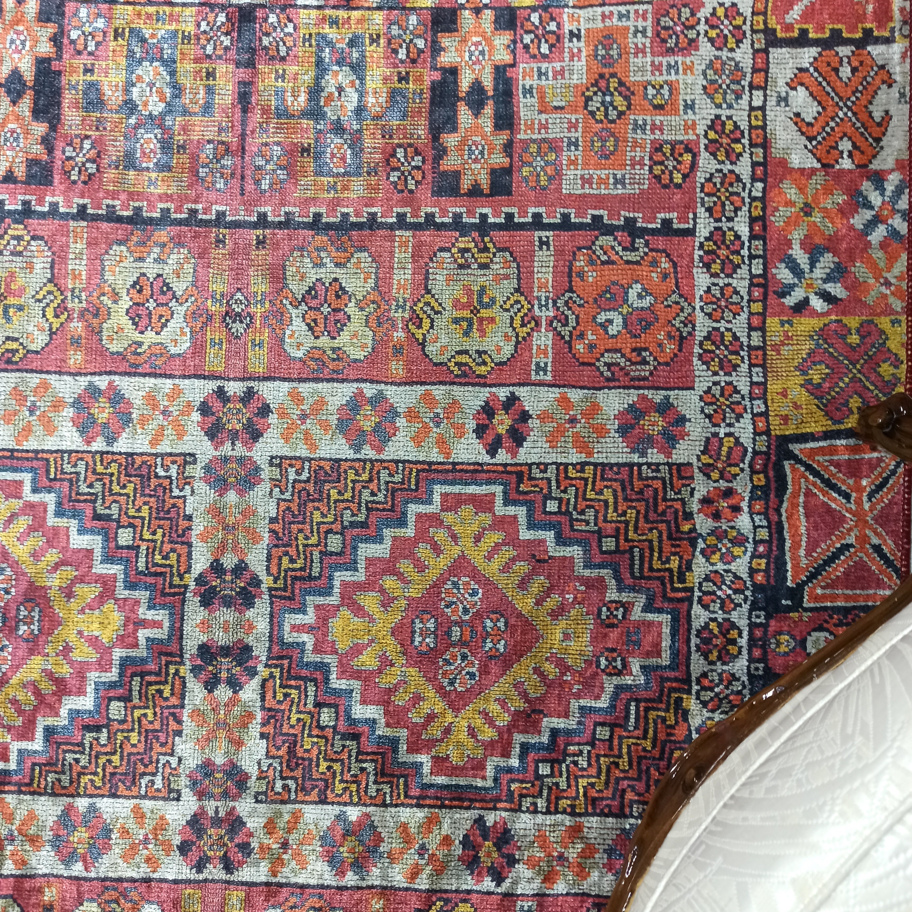 Persian Style Rug, Natural Ivory Colorful Geometry Rug