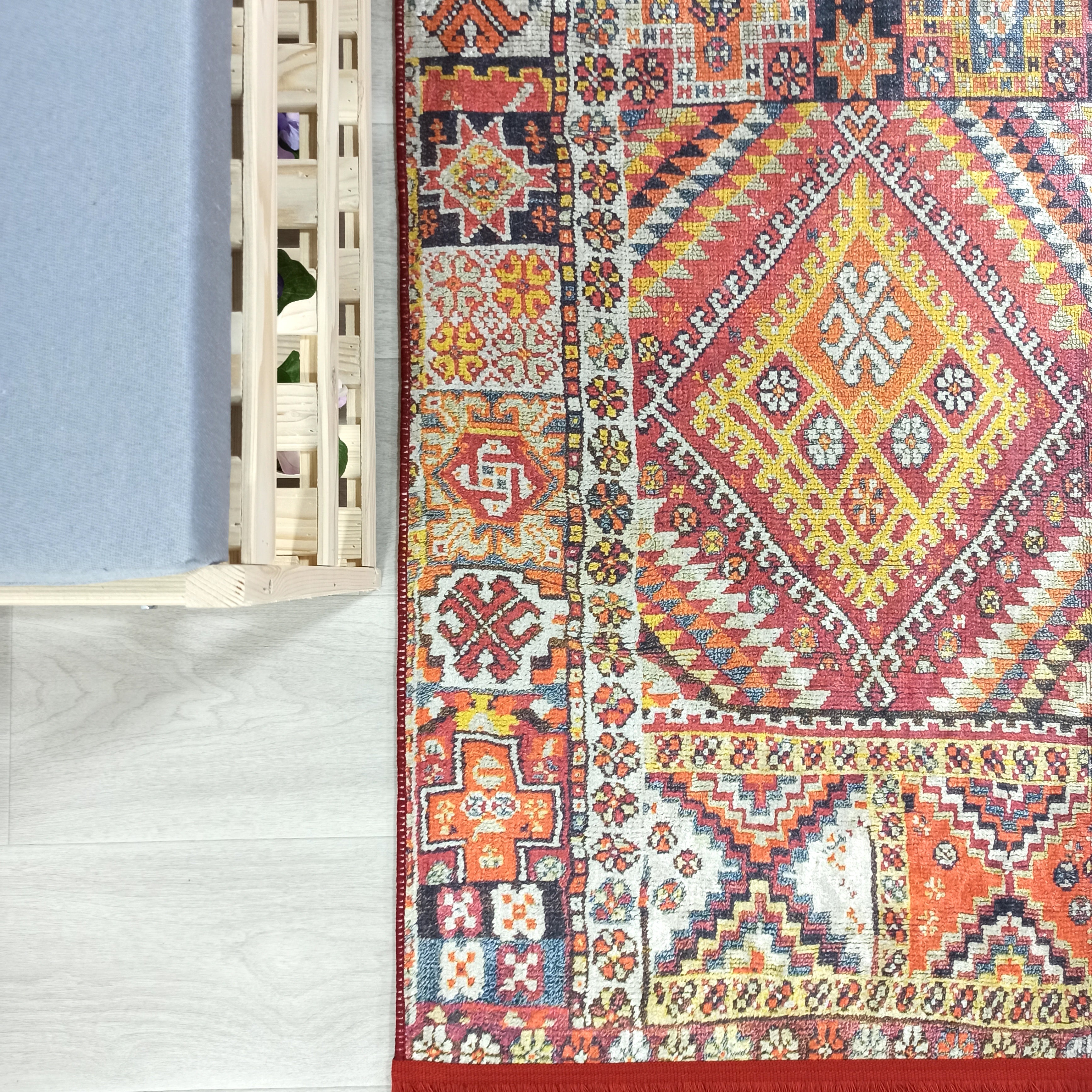 Persian Style Rug, Natural Ivory Colorful Geometry Rug