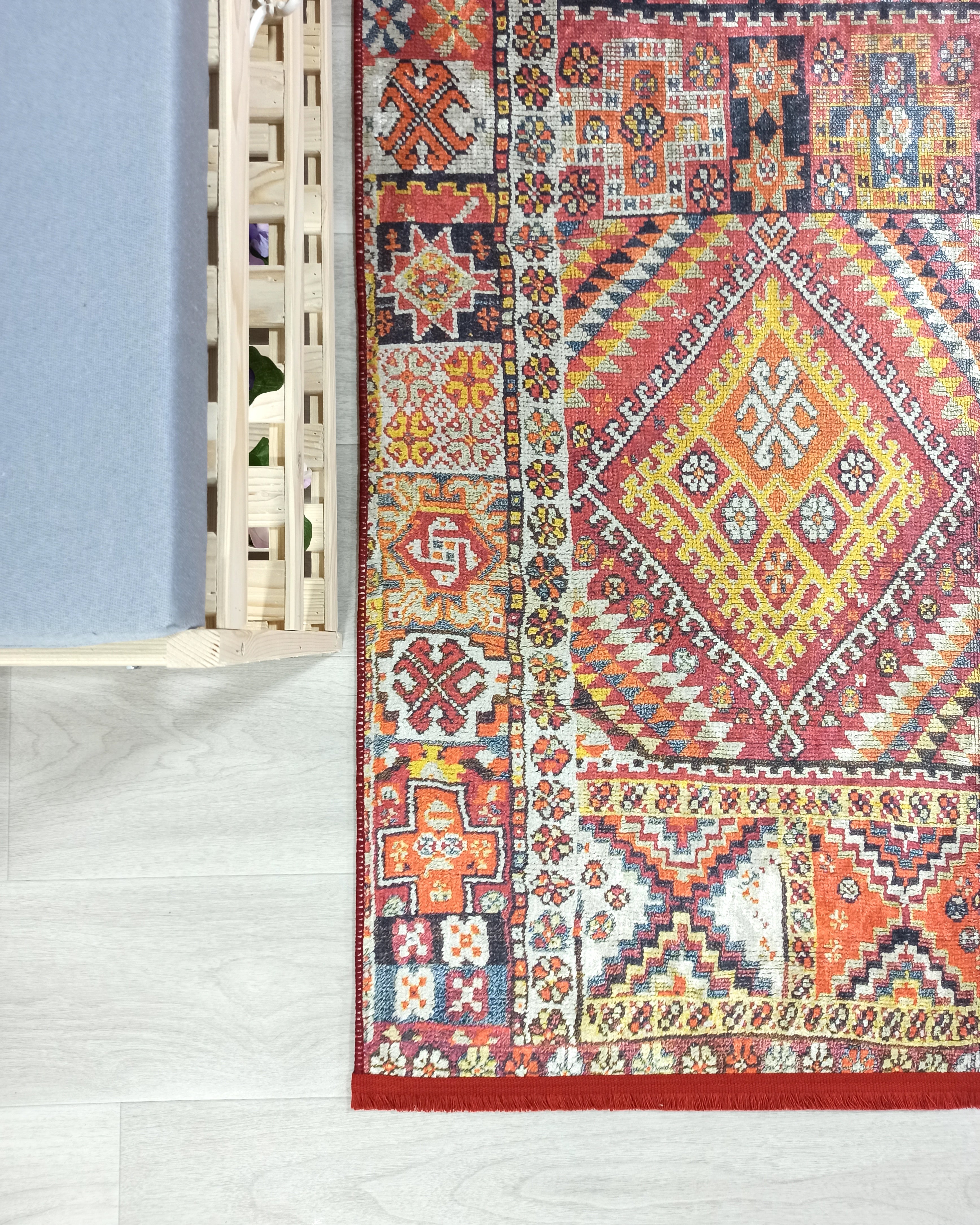 Persian Style Rug, Natural Ivory Colorful Geometry Rug