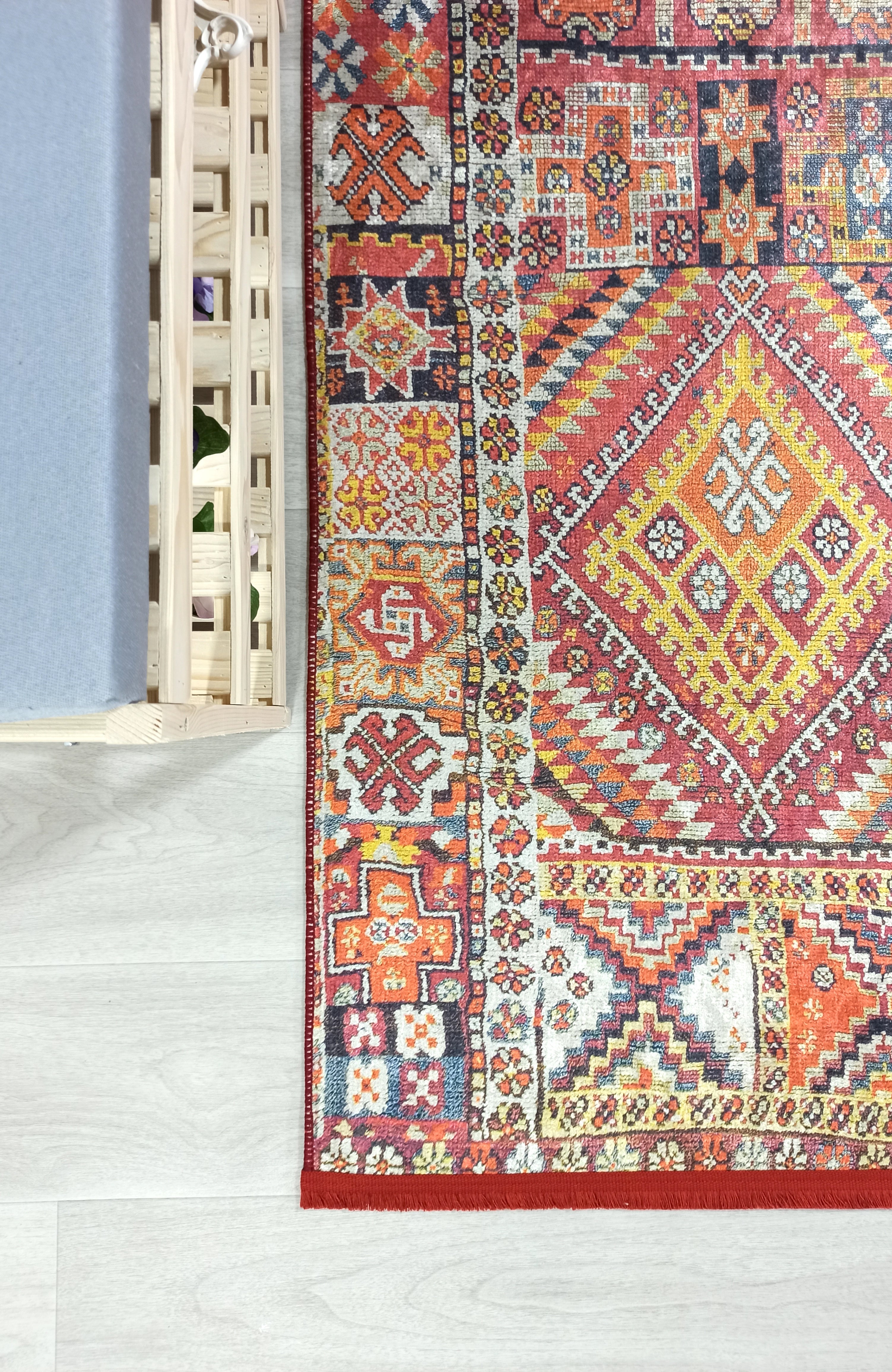 Persian Style Rug, Natural Ivory Colorful Geometry Rug