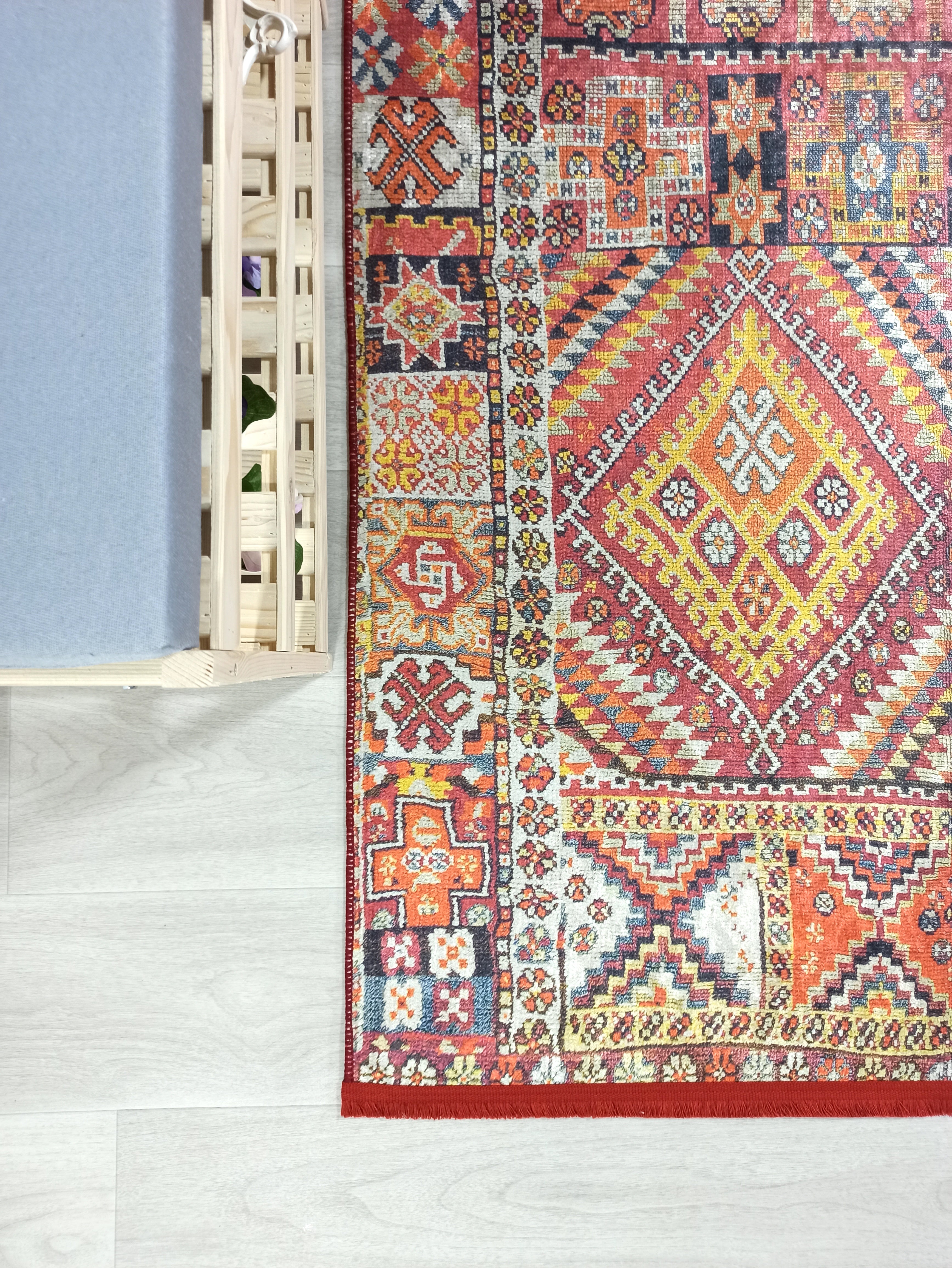 Persian Style Rug, Natural Ivory Colorful Geometry Rug