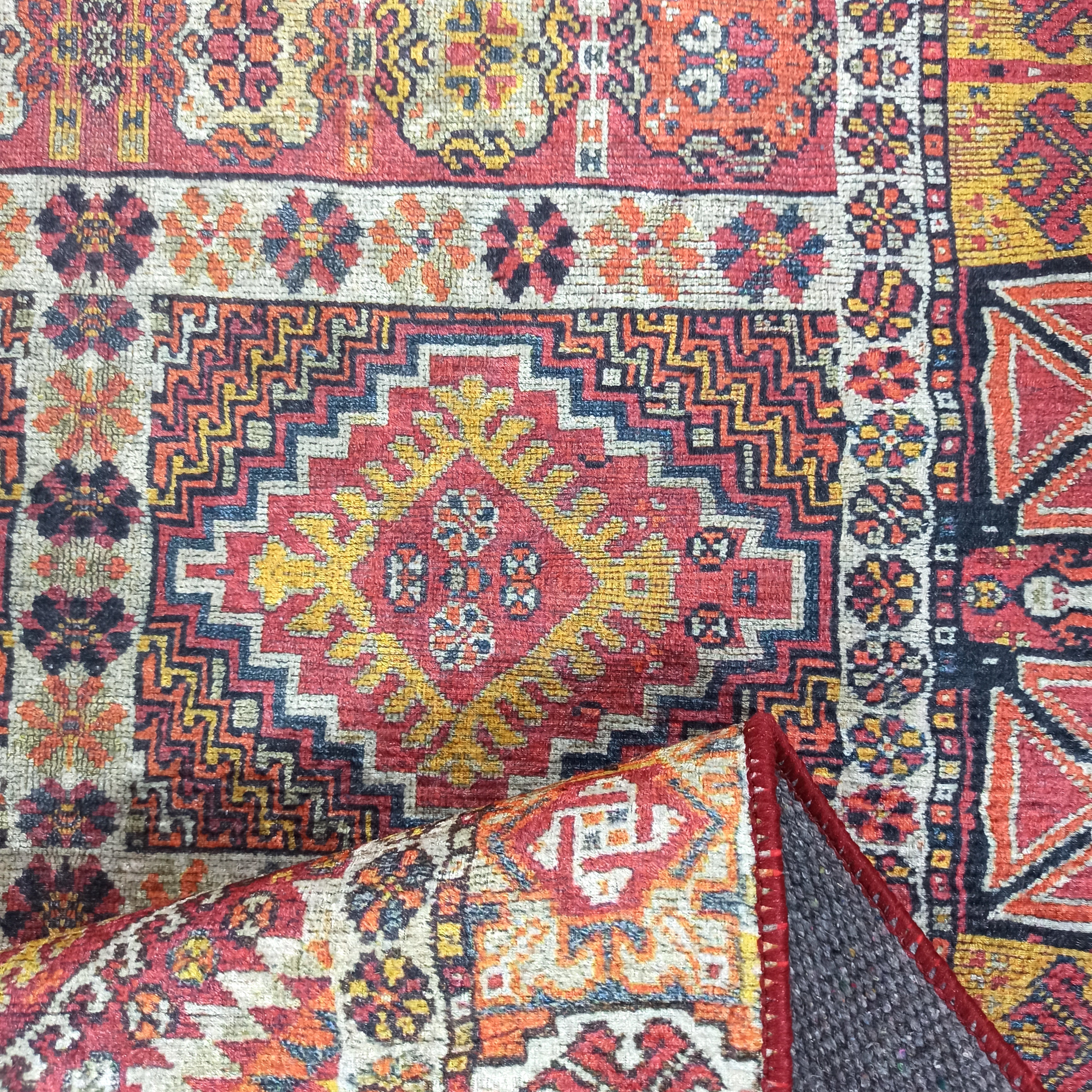 Persian Style Rug, Natural Ivory Colorful Geometry Rug